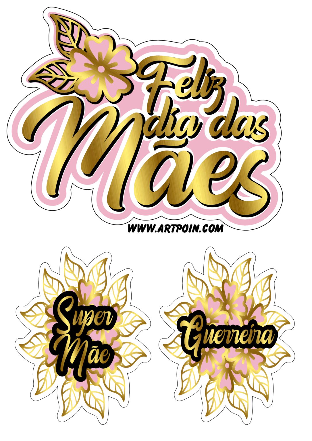 Feliz dia das mães topo de bolo dourado rosa pronto para imprimir png