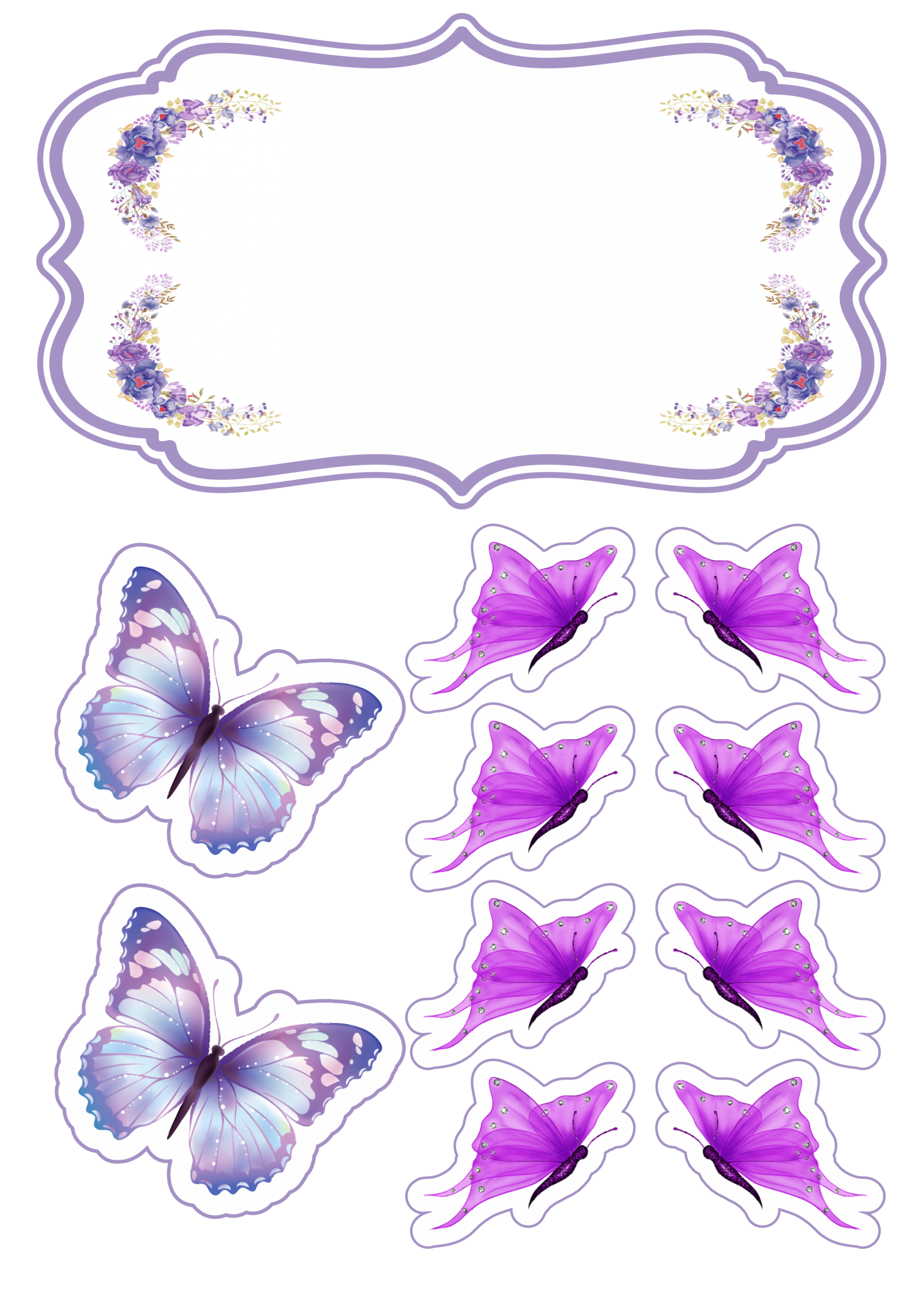 Topo de bolo rosas e borboletas lindo para decoração png