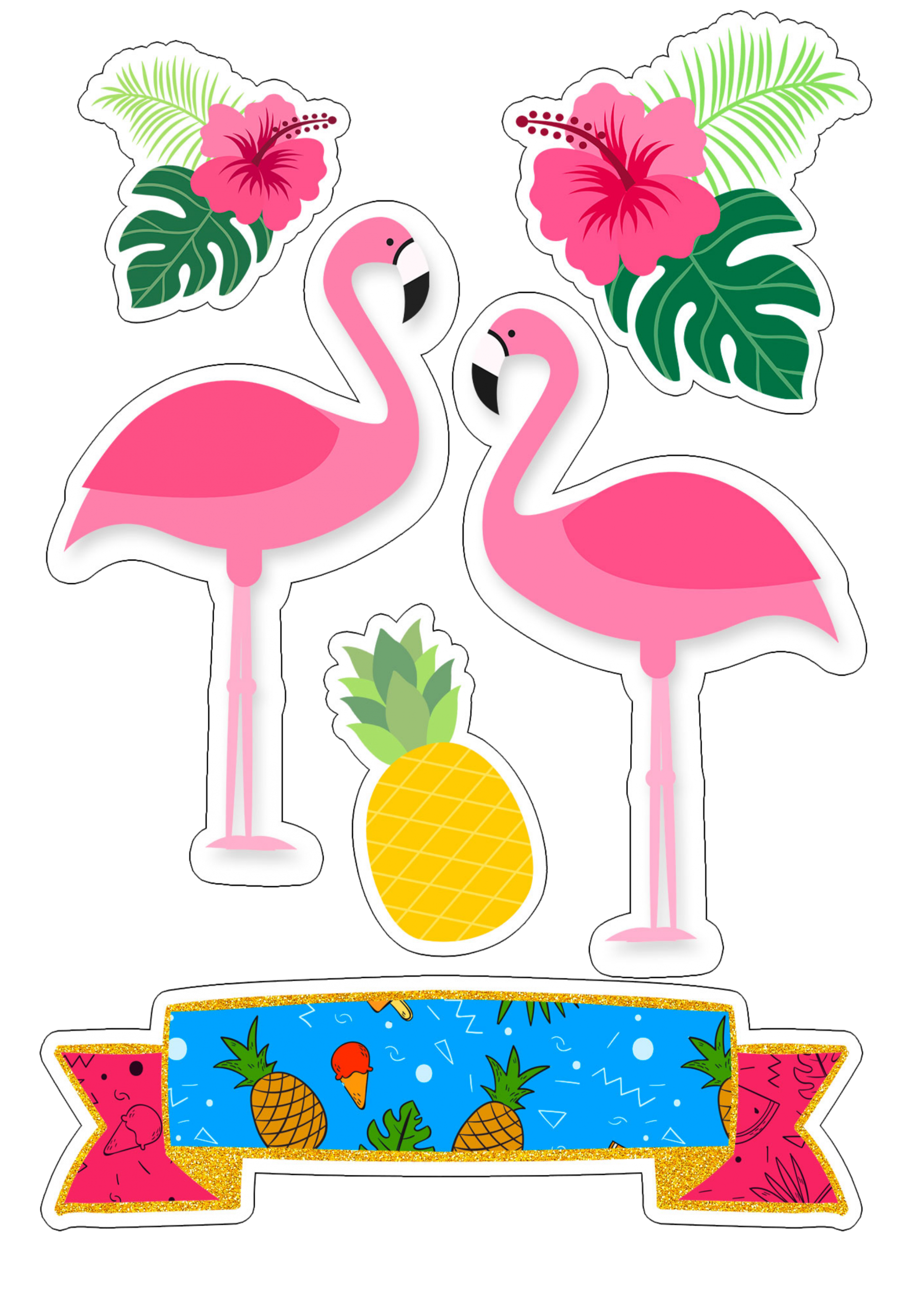 Flamingo abacaxi tropical topo de bolo png