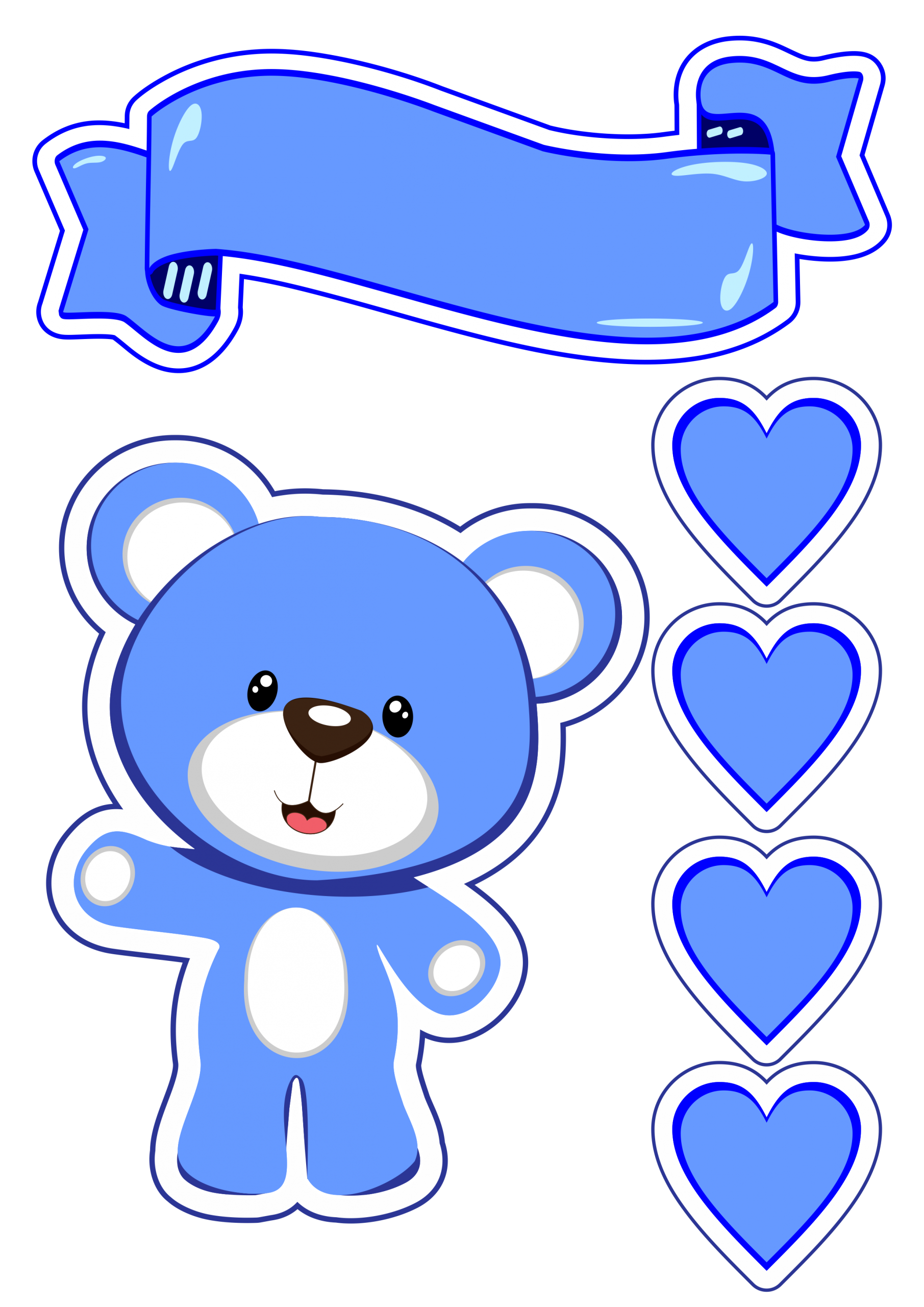 Ursinho com corações azul decoração para bolo png