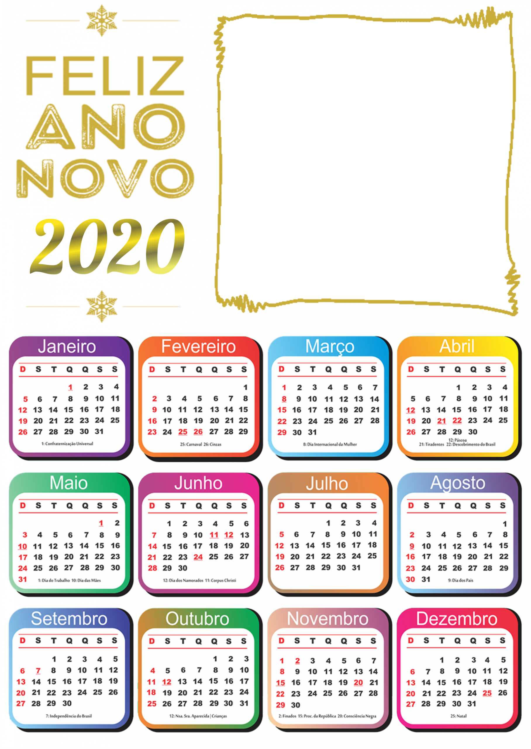 Calendário feliz ano novo 2020 png