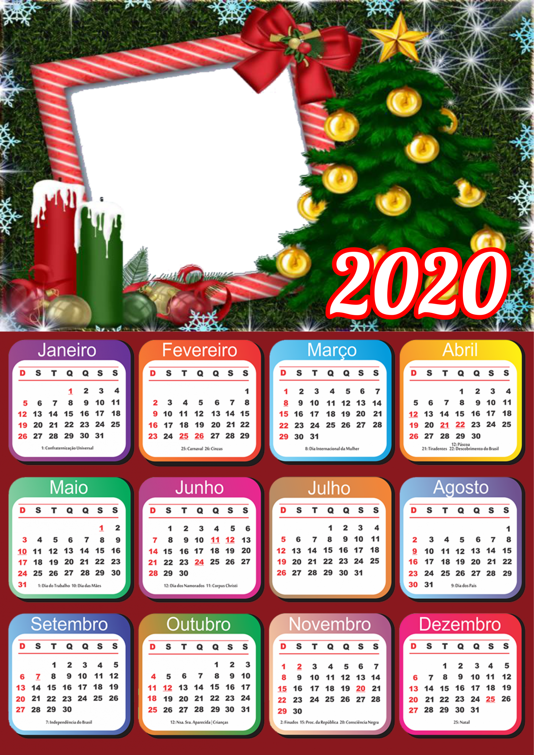 Natal ano novo 2020 calendário árvore e natal png