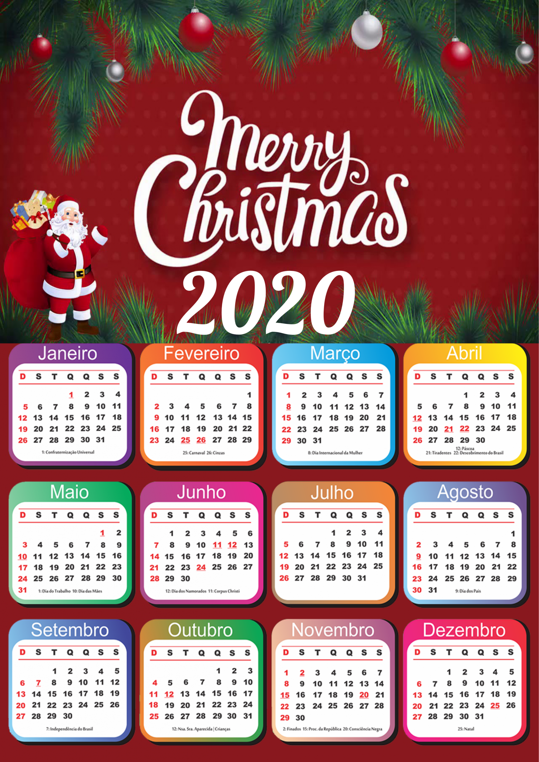 Merry Christmas calendário 2020 png