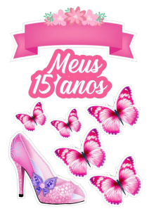 Topo De Bolo Meus 15 Anos Borboletas Rosa Png