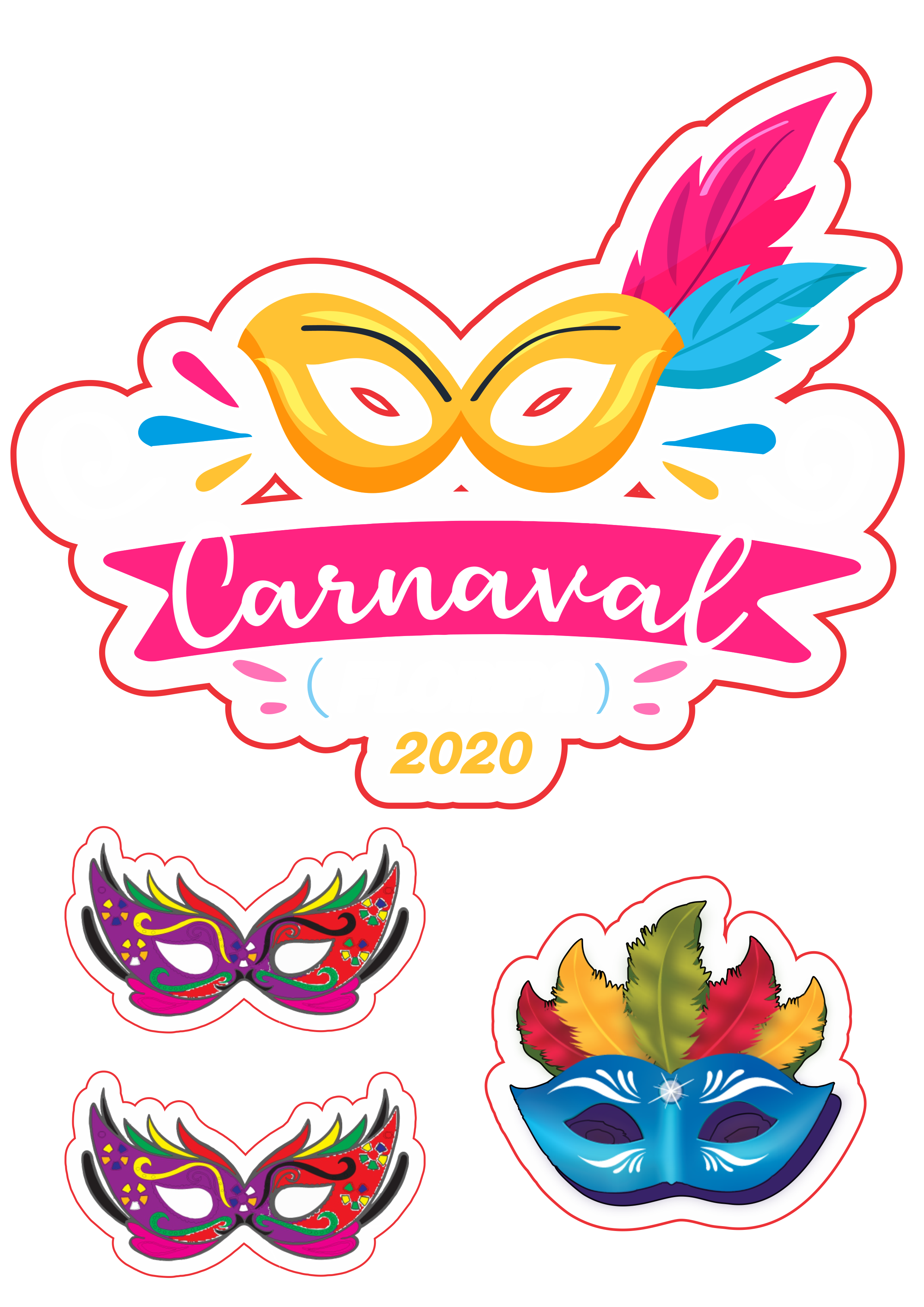 Máscaras de carnaval 2020 topo de bolo png
