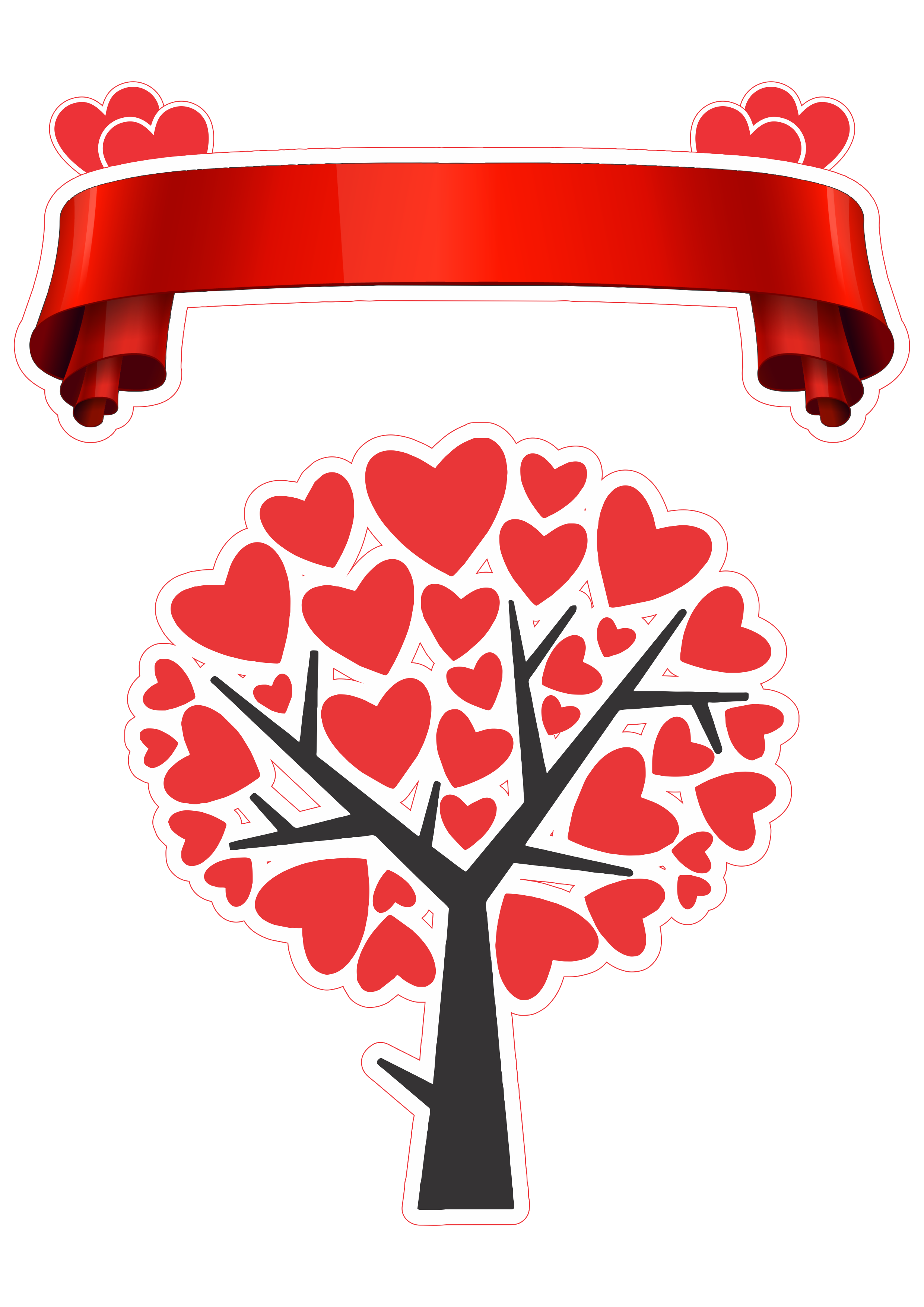 Amor árvore de corações com faixa vermelha topo de bolo png