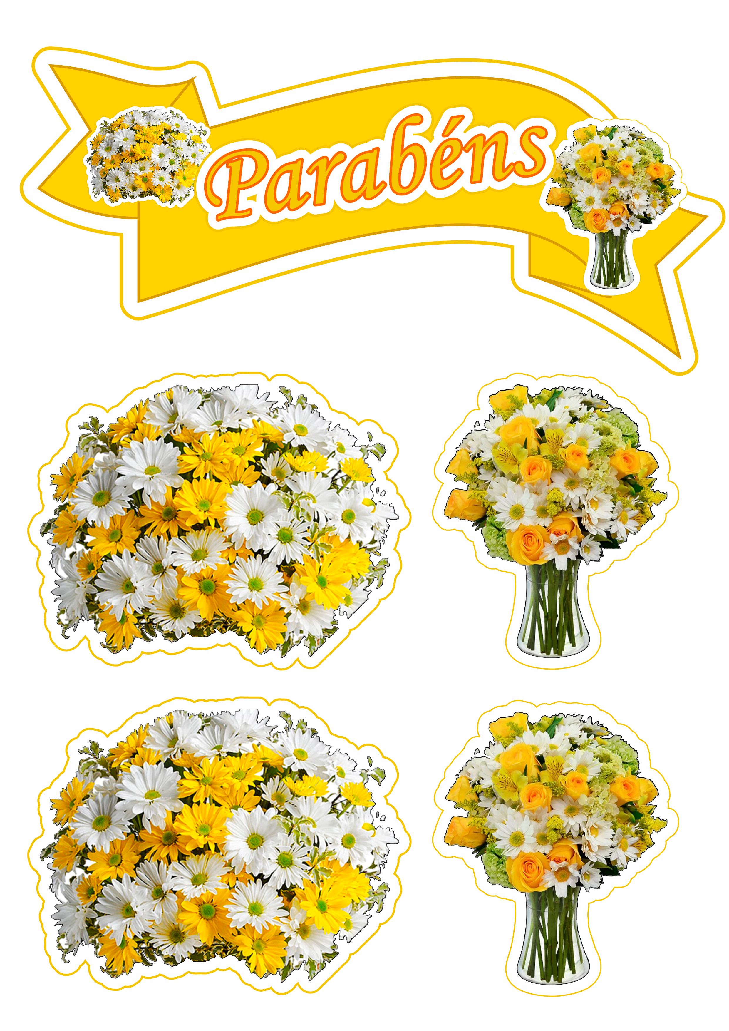 Topo de bolo tema de flores margaridas decoração para bolo de aniversário png