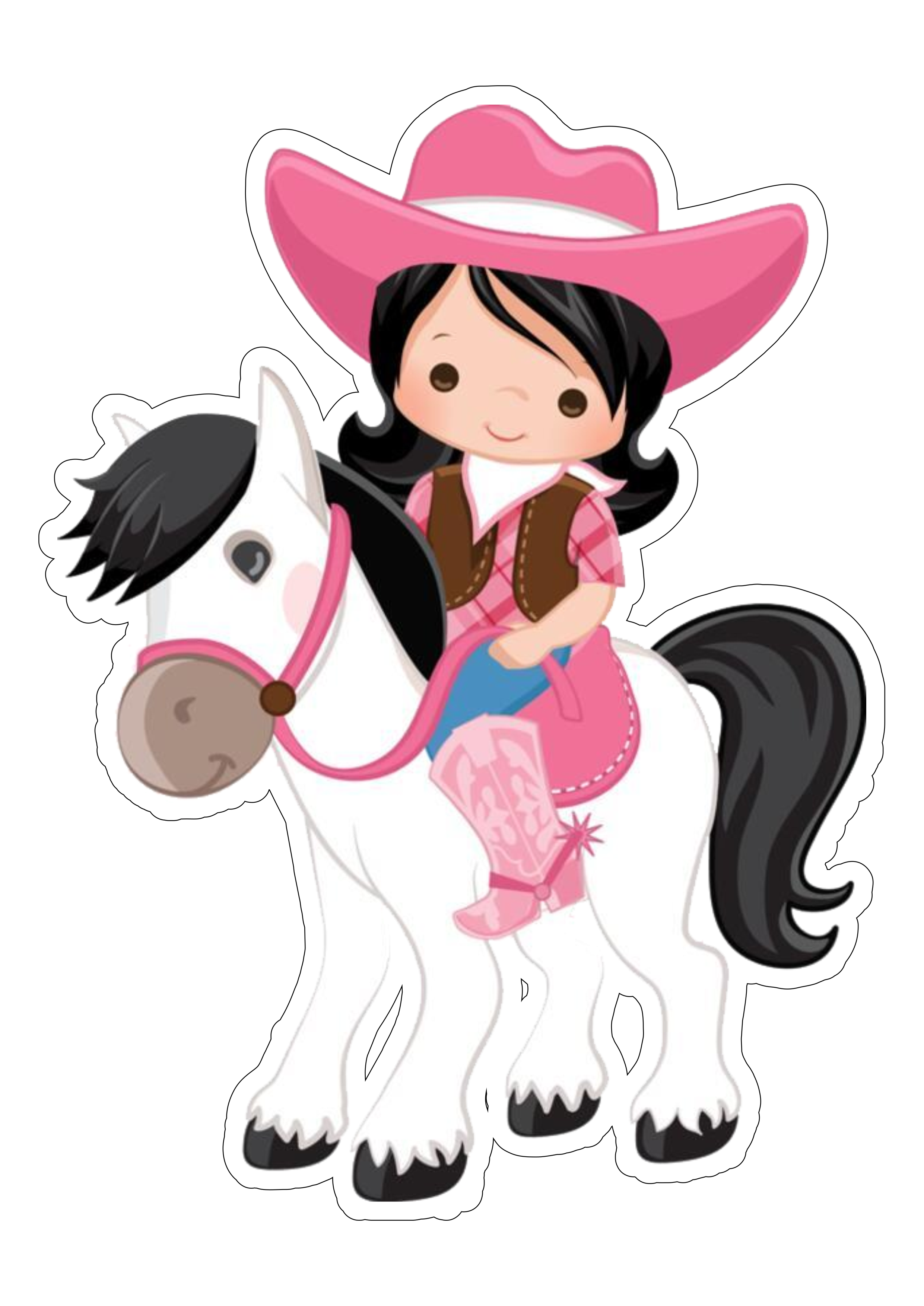 Pequena cowgirl rosa com cavalo clipart para centro de mesa e toten png