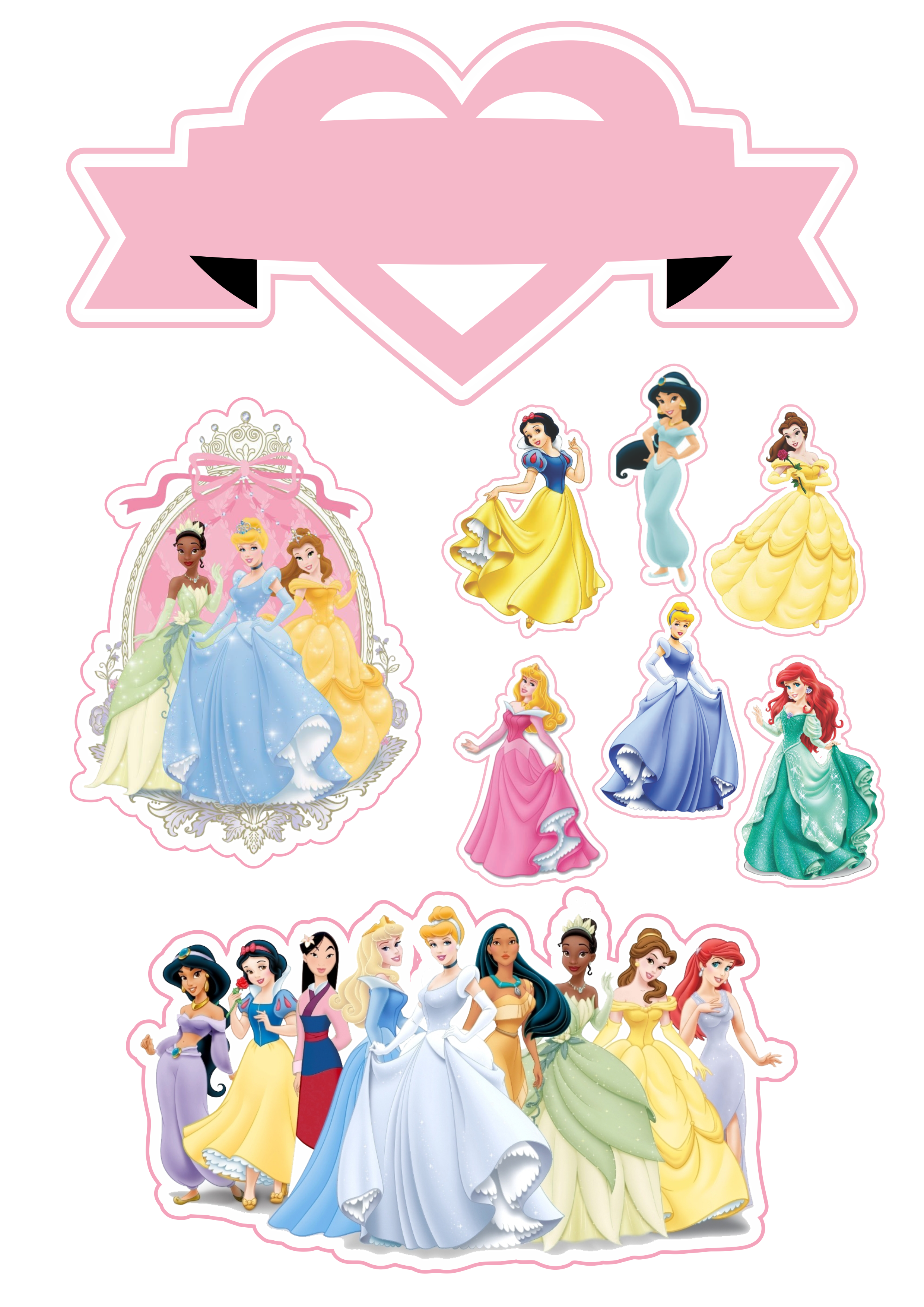 Topo de Bolo de Papel Princesas Disney - Fazendo a Nossa Festa