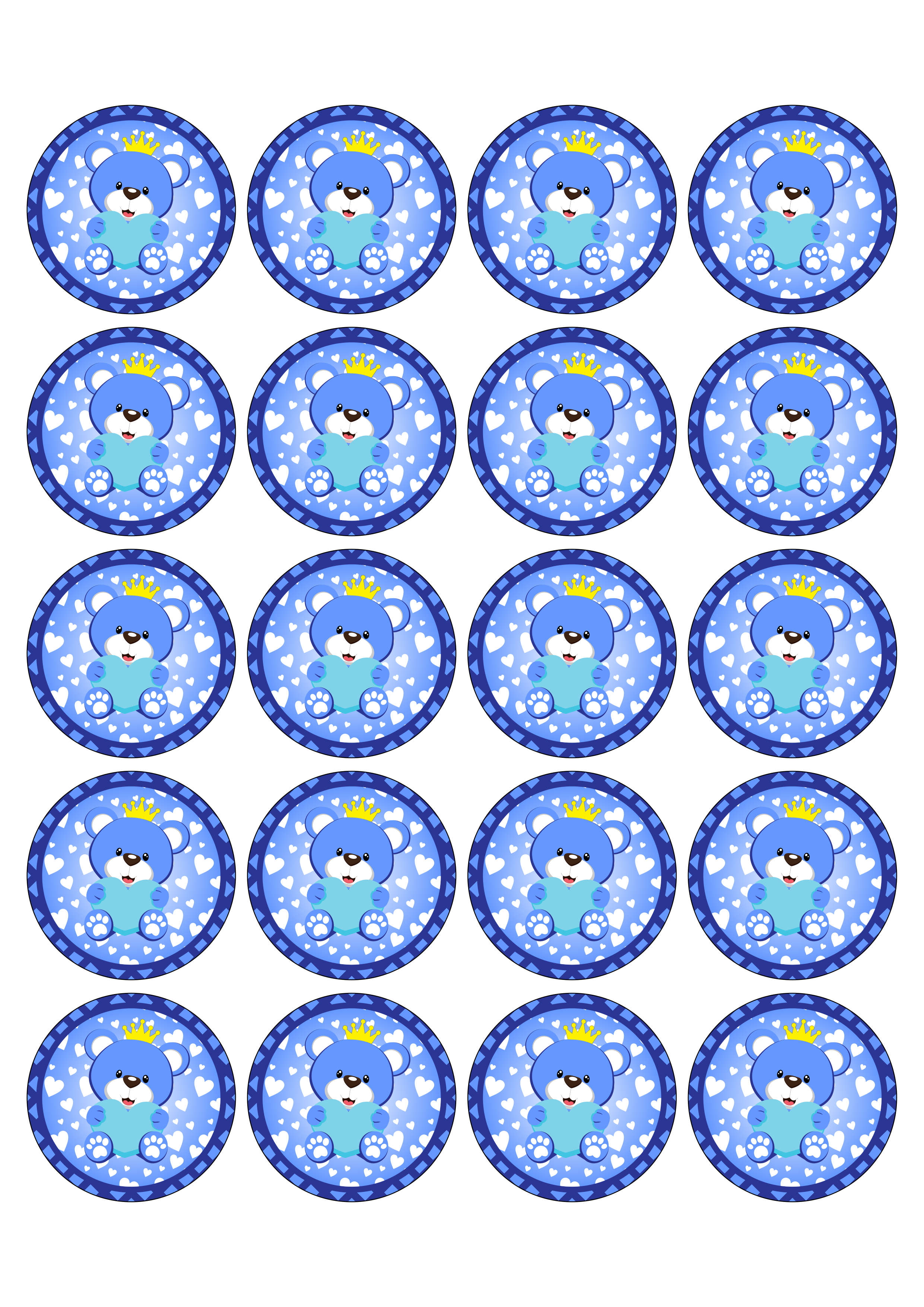 Ursinho azul lindo 20 adesivos redondos para decoração de mimos de festas infantis e chás de fralda ou revelação png