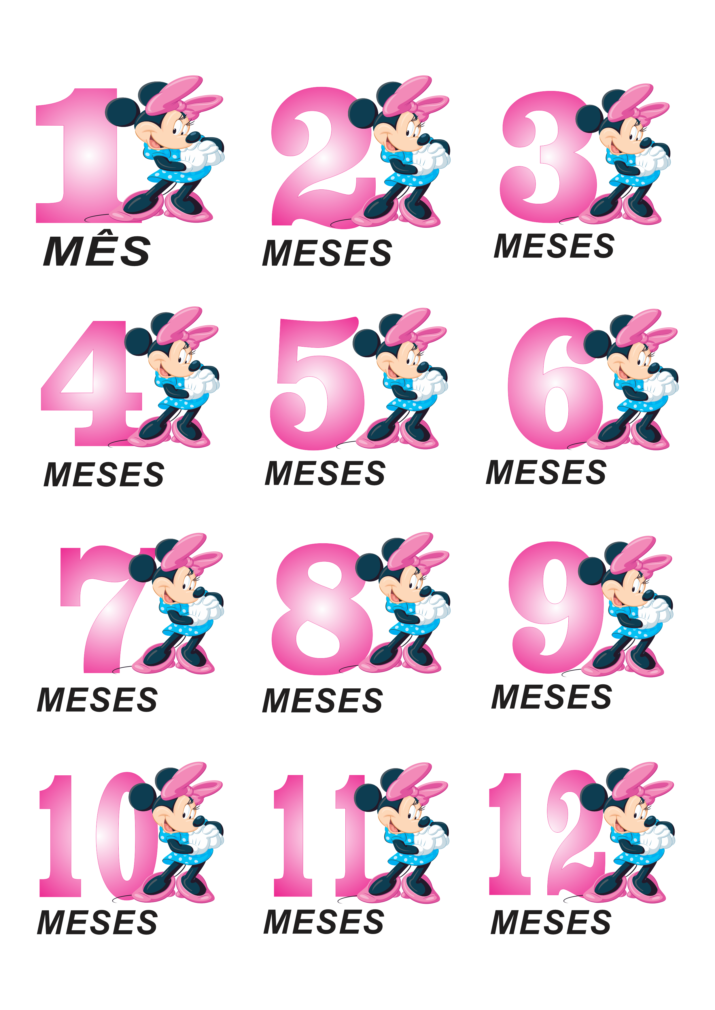Minnie Números para decoração de mês versário png