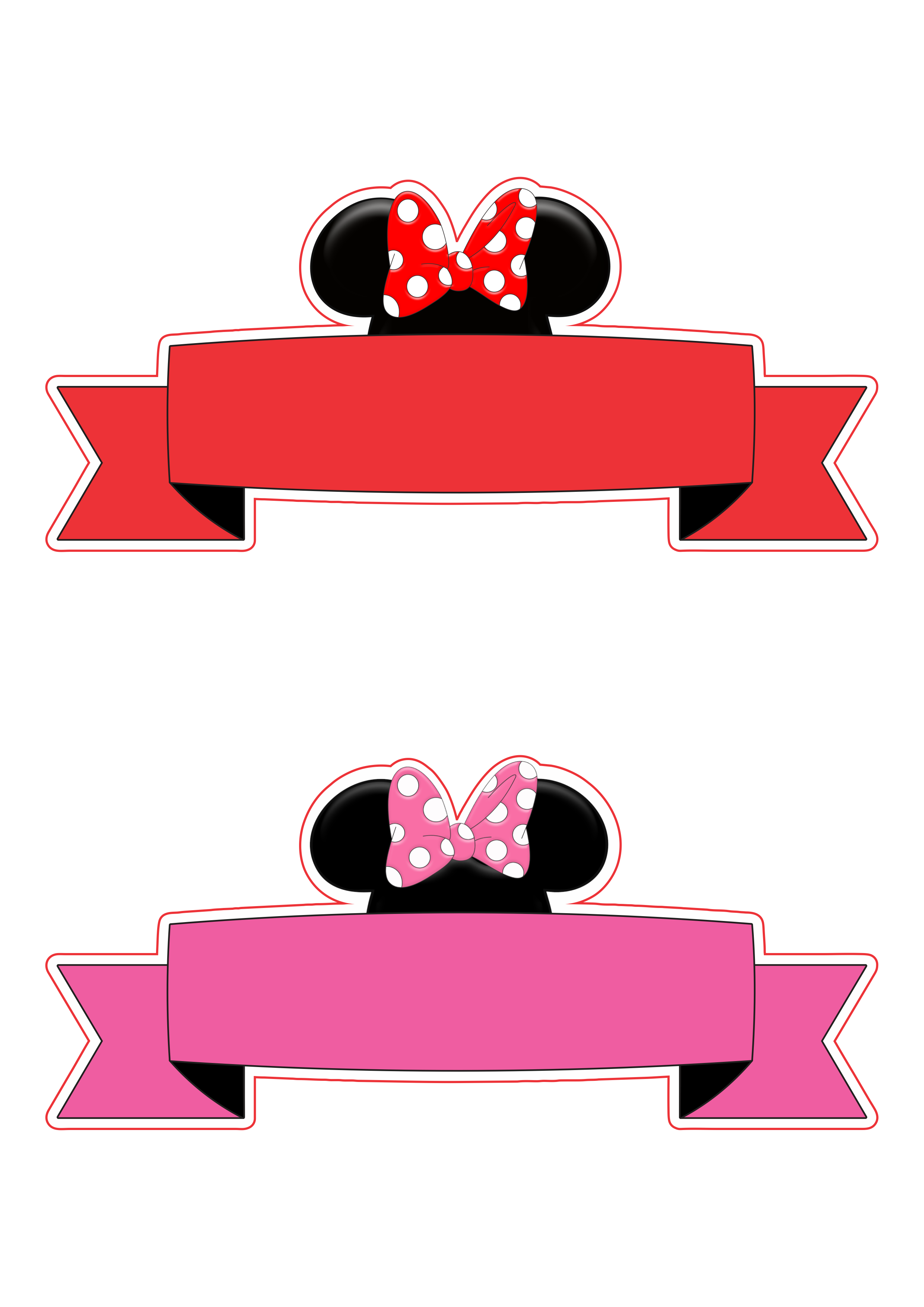 Faixas decorativas para aniversário Minnie Mouse rosa e vermelha png