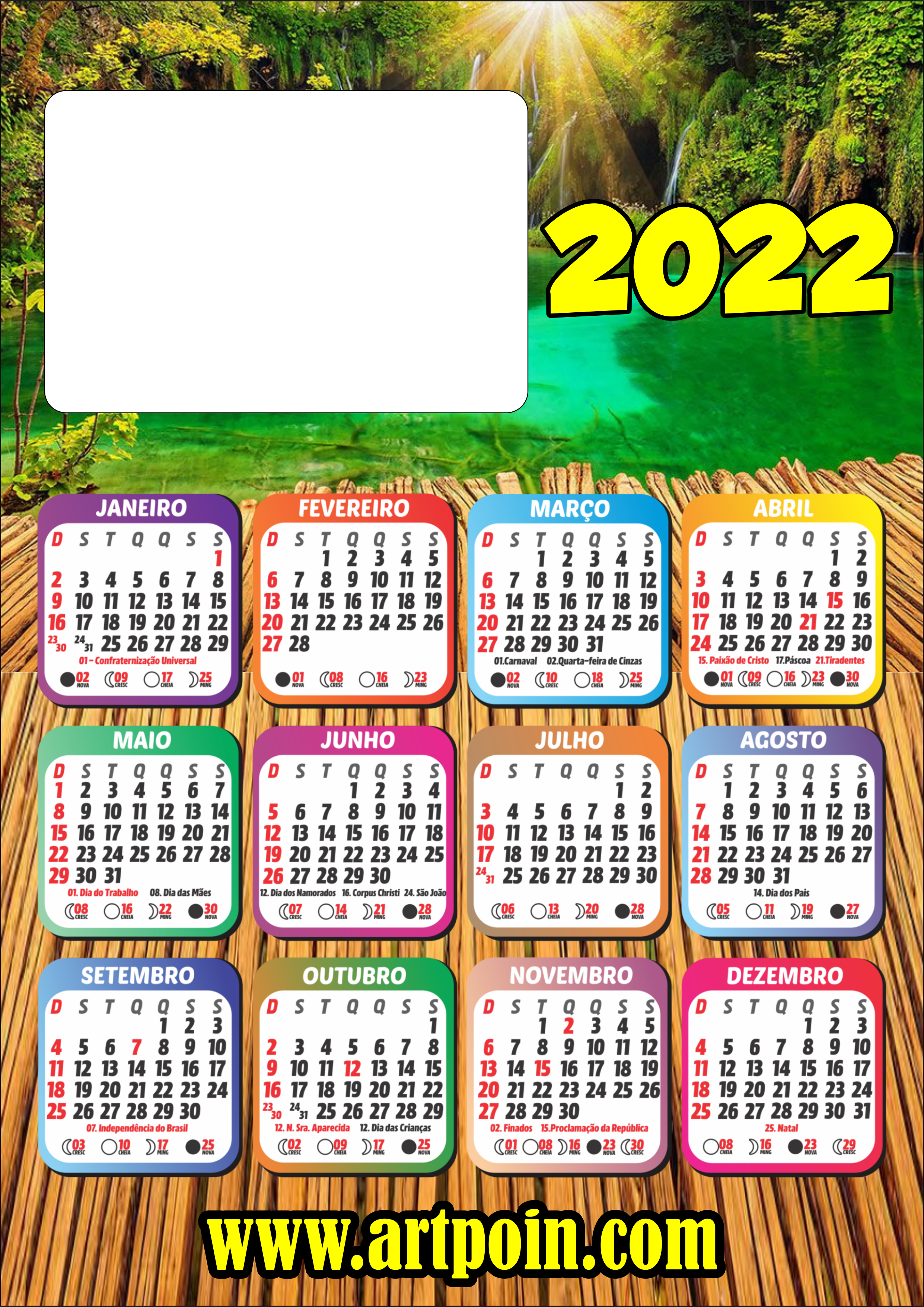 Calendário 2022 grátis paisagens com espaço para foto png