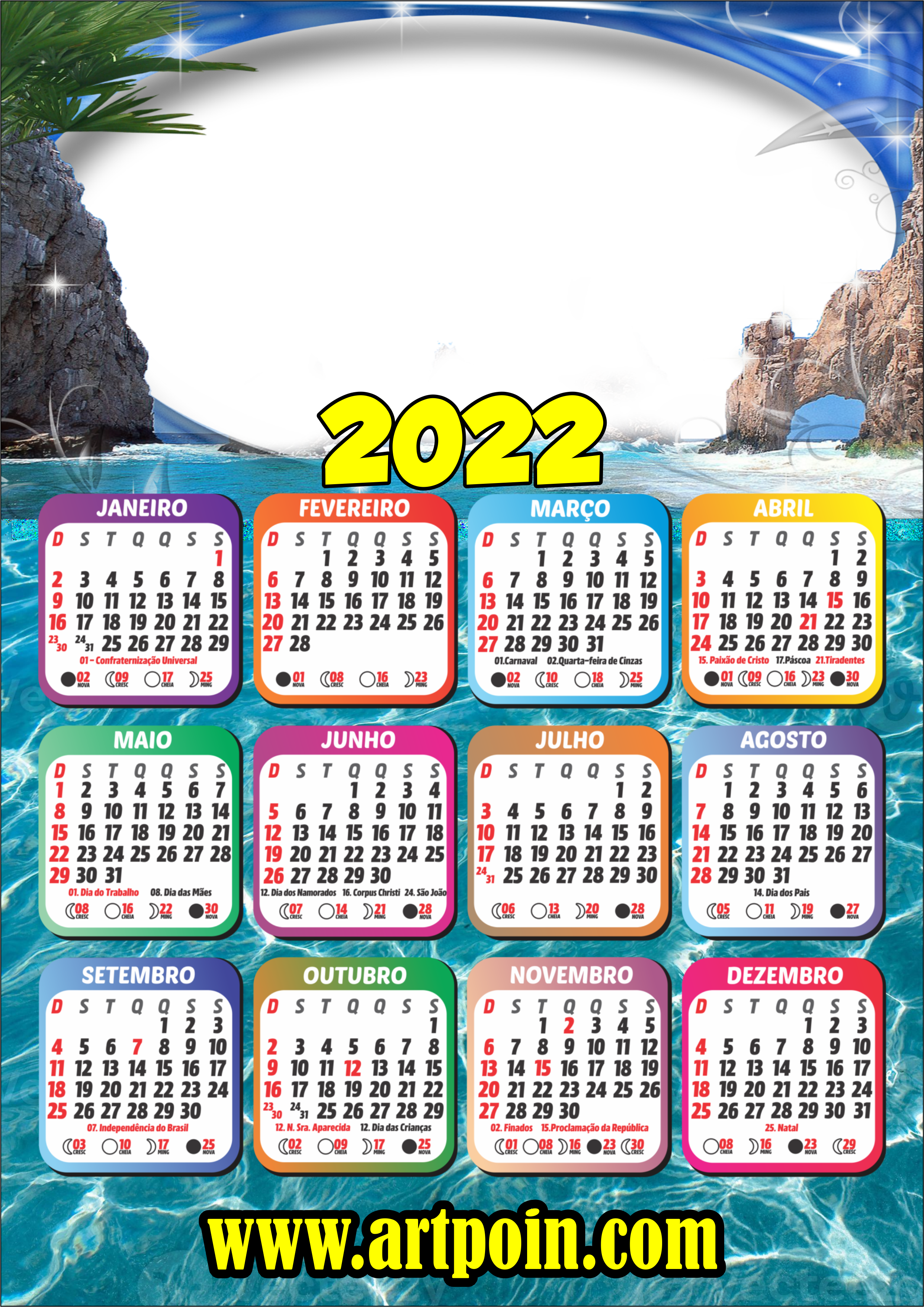 Calendário 2022 paisagem praia png