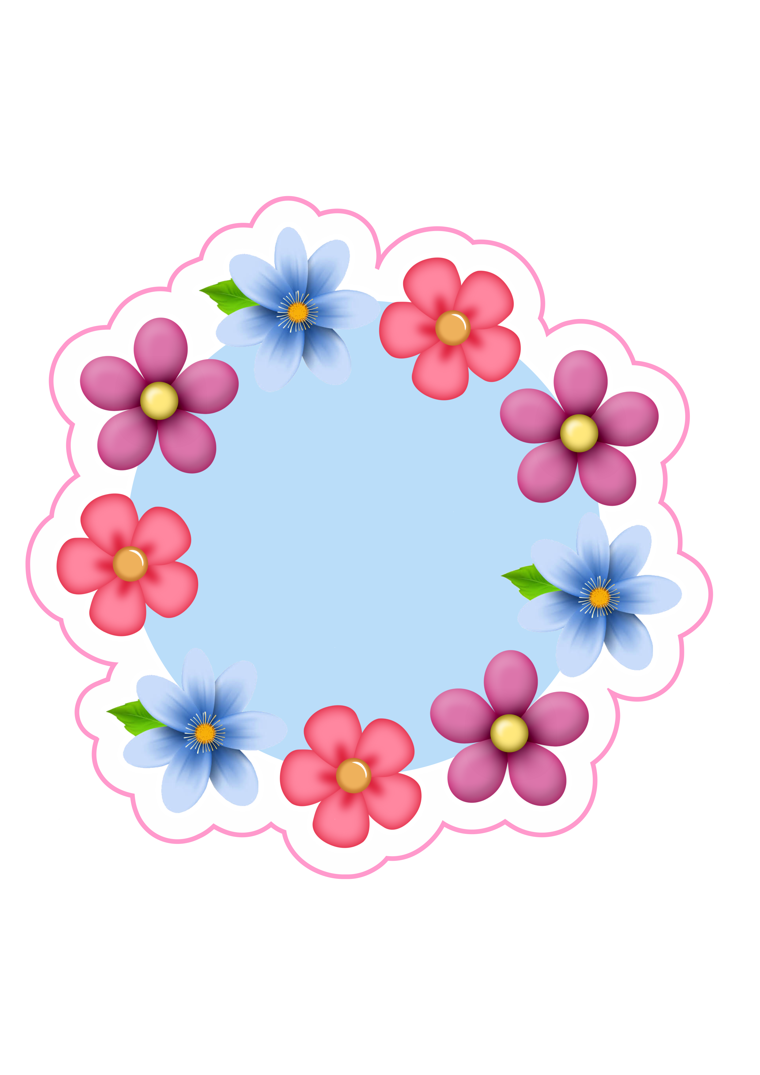Circulo azul com rosas para decoração png
