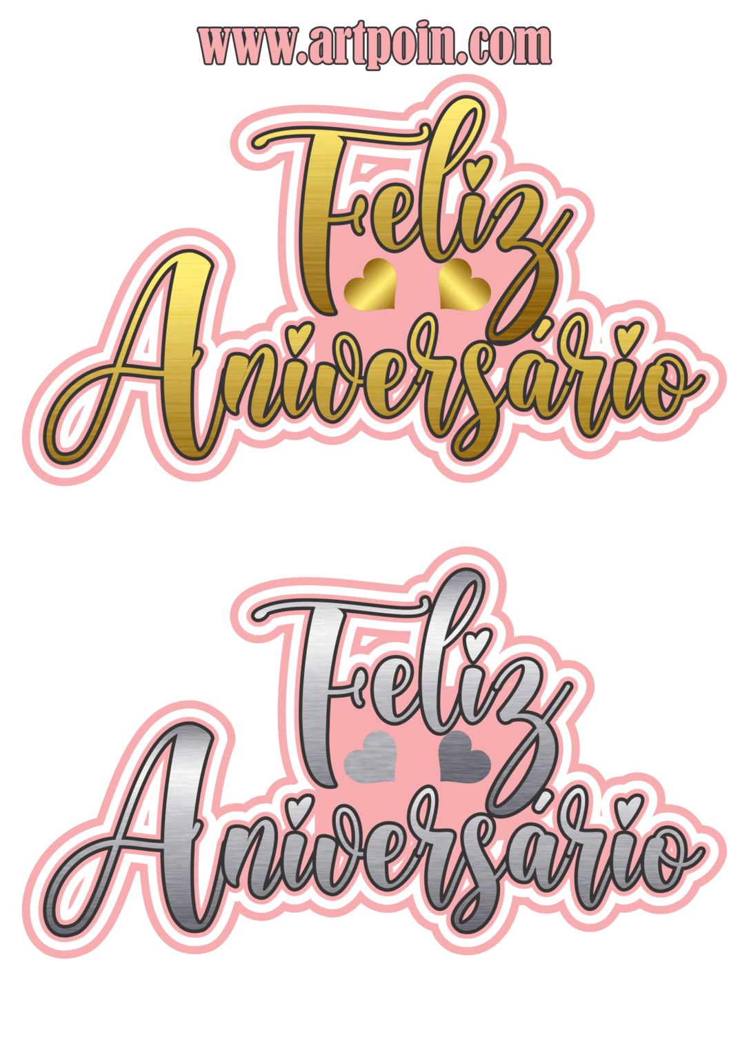 Feliz Aniversário Rosa Com Dourado E Prateado Png 9654