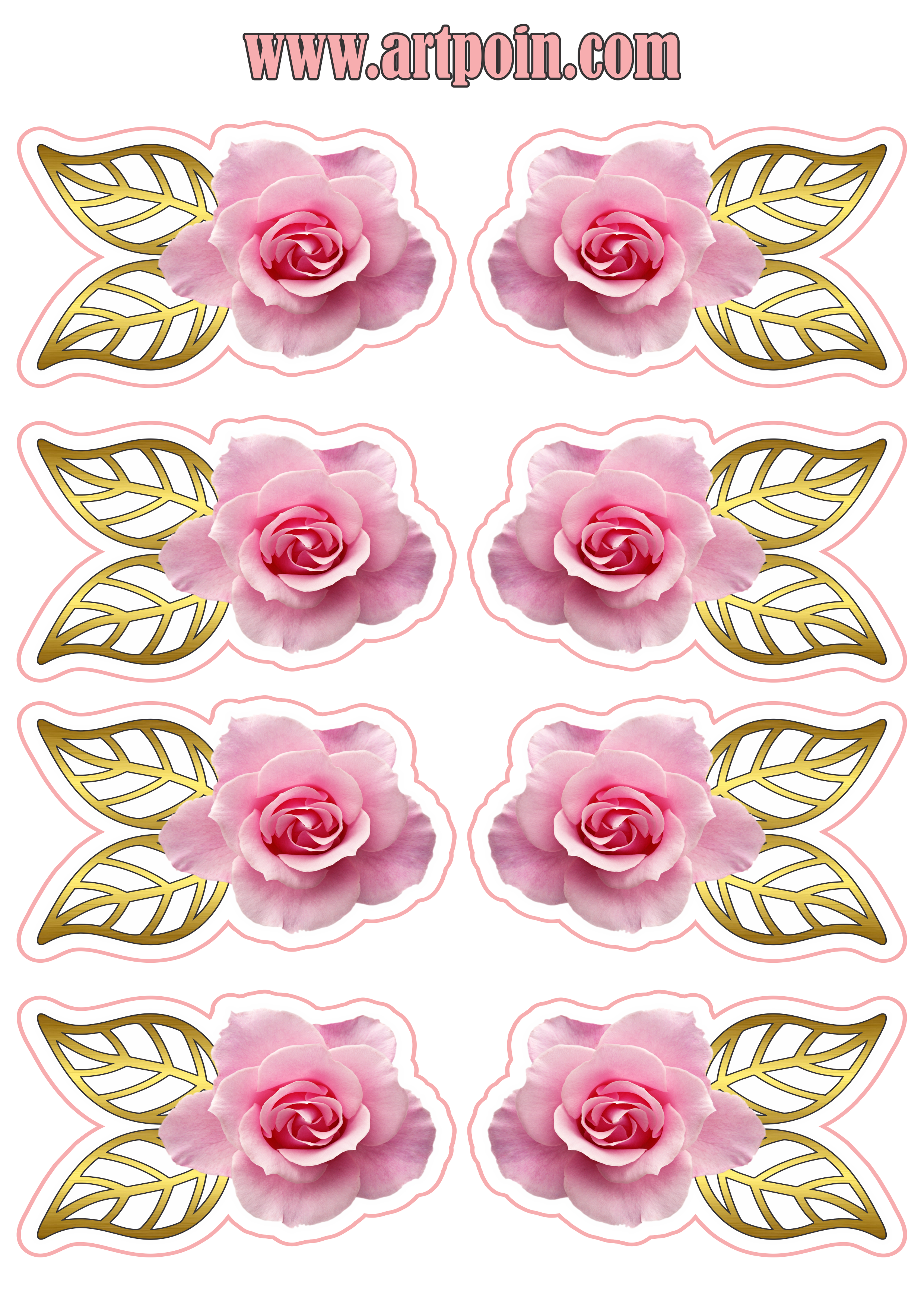 Flores rosas com folhas douradas para decoração png