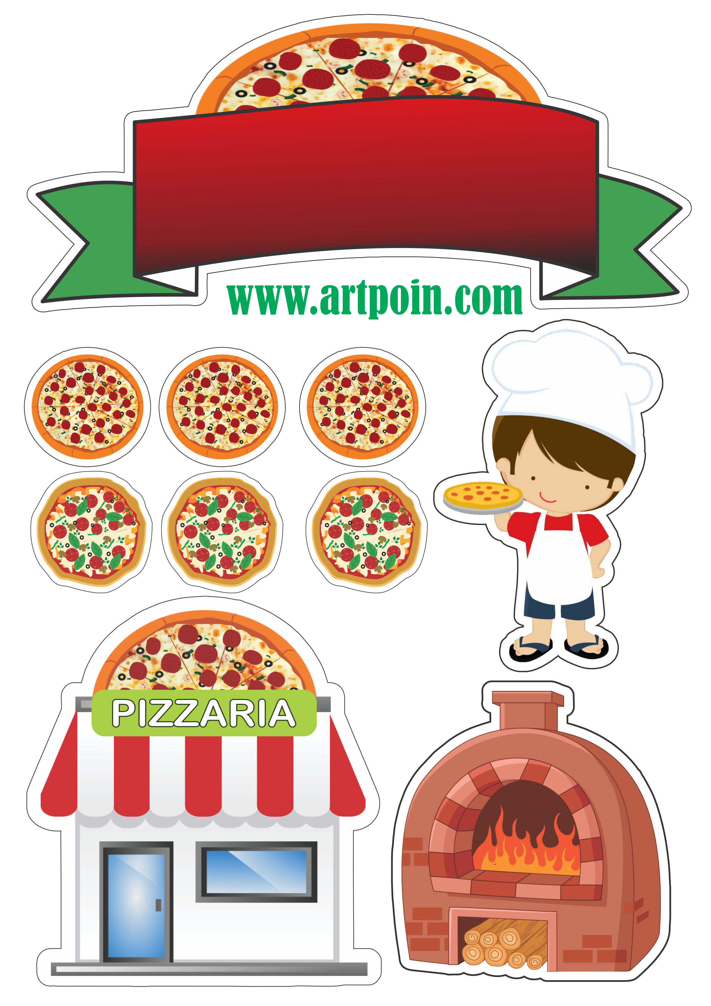 Lindo topo de bolo com tema pizza pizzaria pizzaiolo alta qualidade png