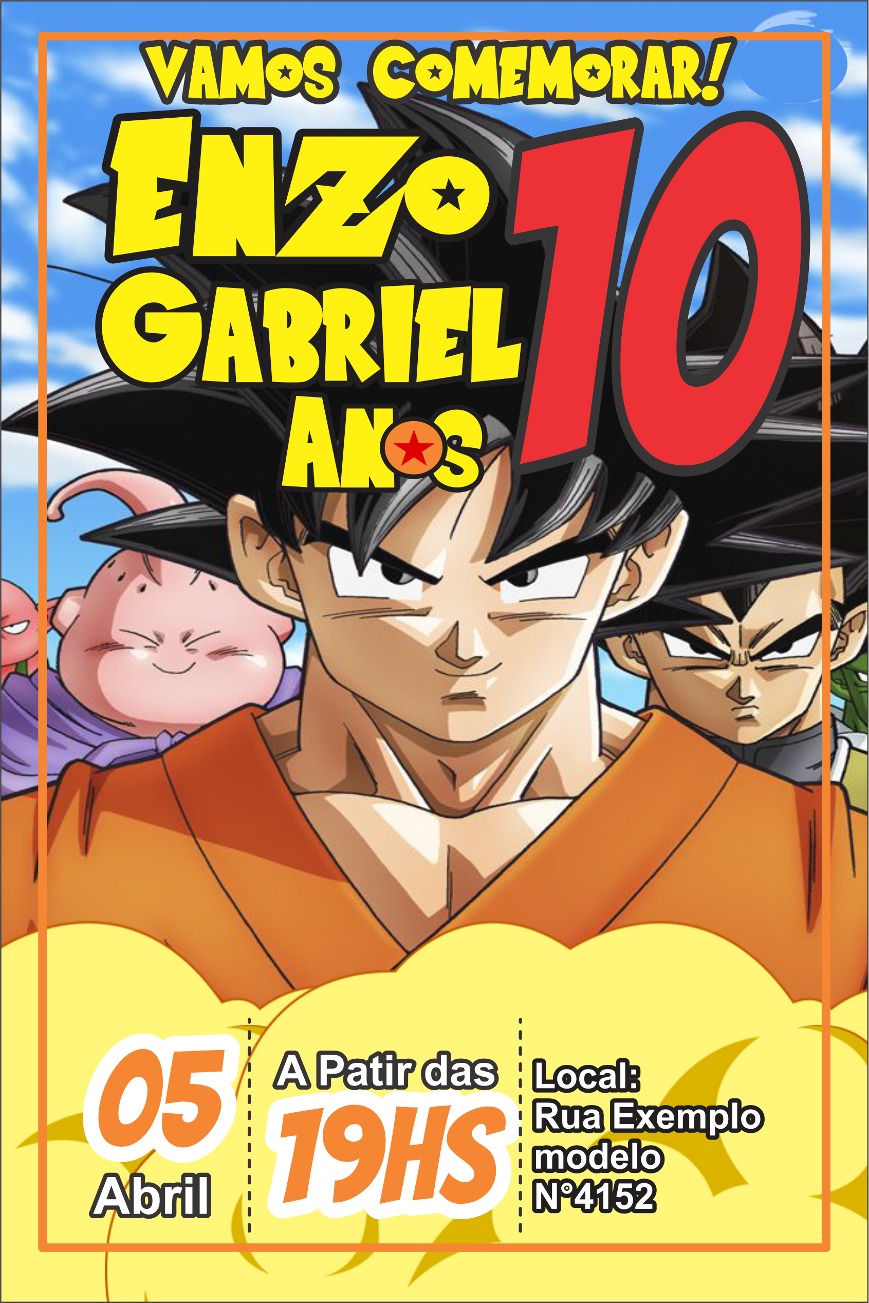 Dragon ball z convite grátis pronto para editar png