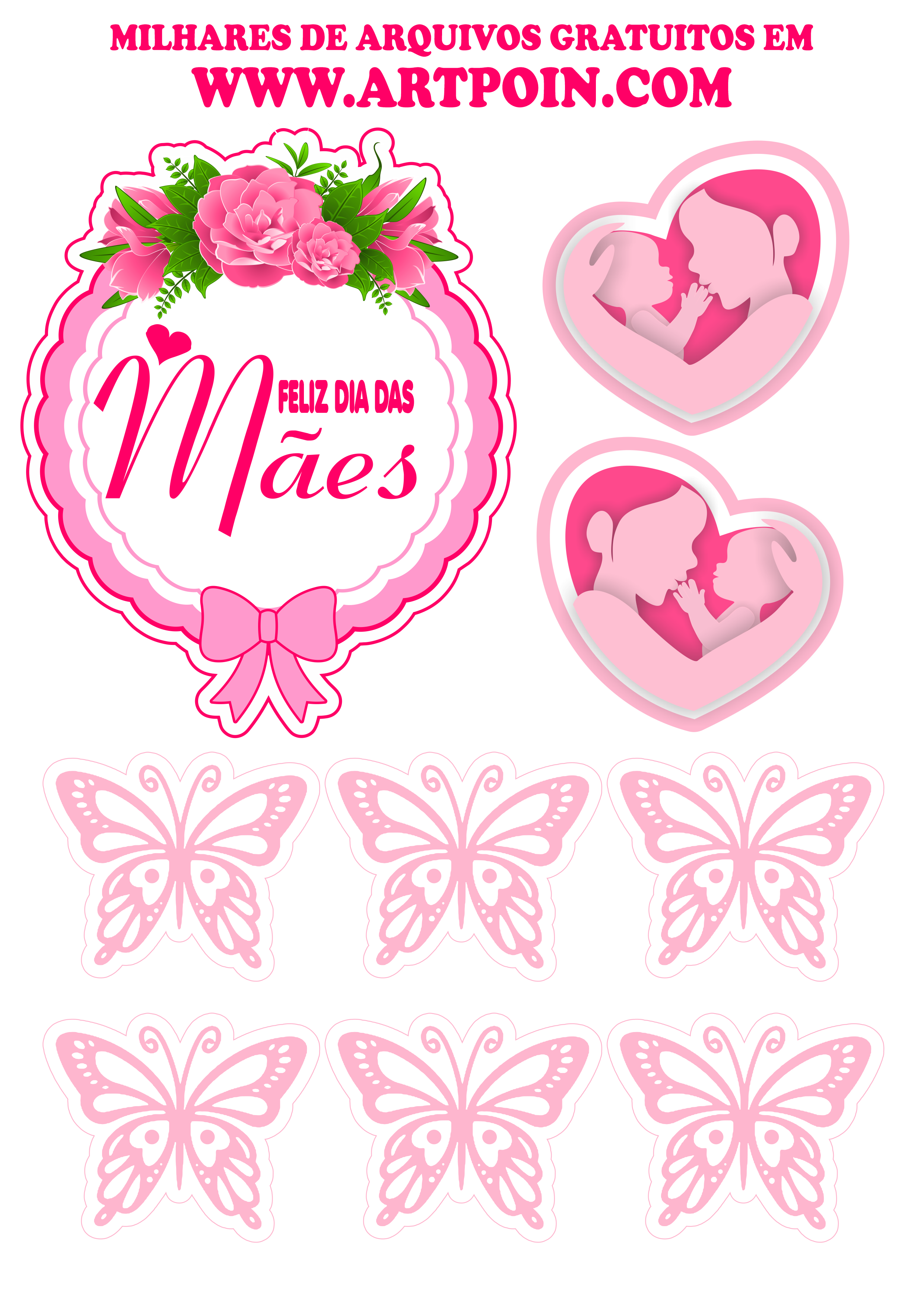 Dias mães e borboleta rosa para decorar sua festa grátis png