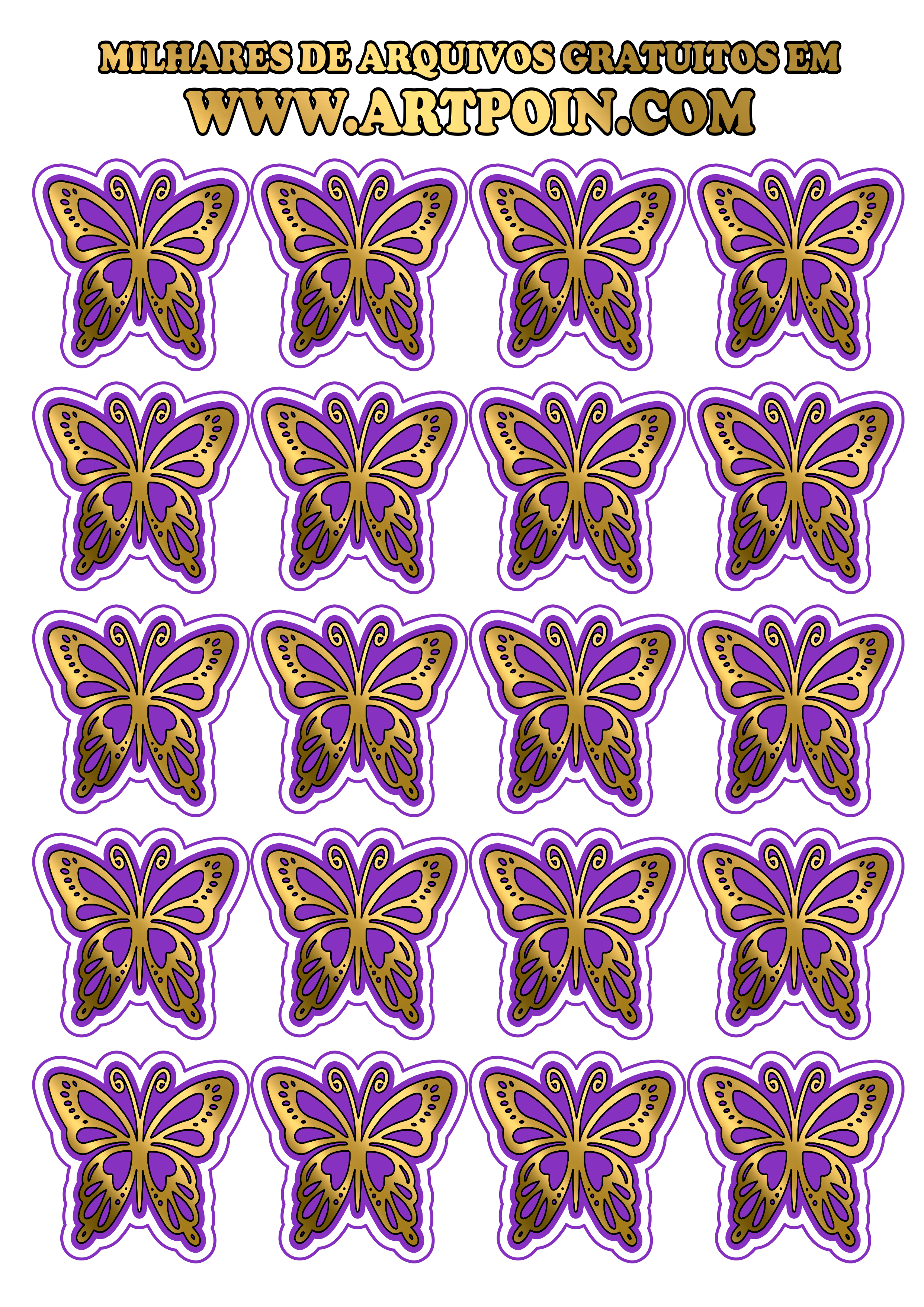 Lindas borboletas douradas com lilás para decoração png