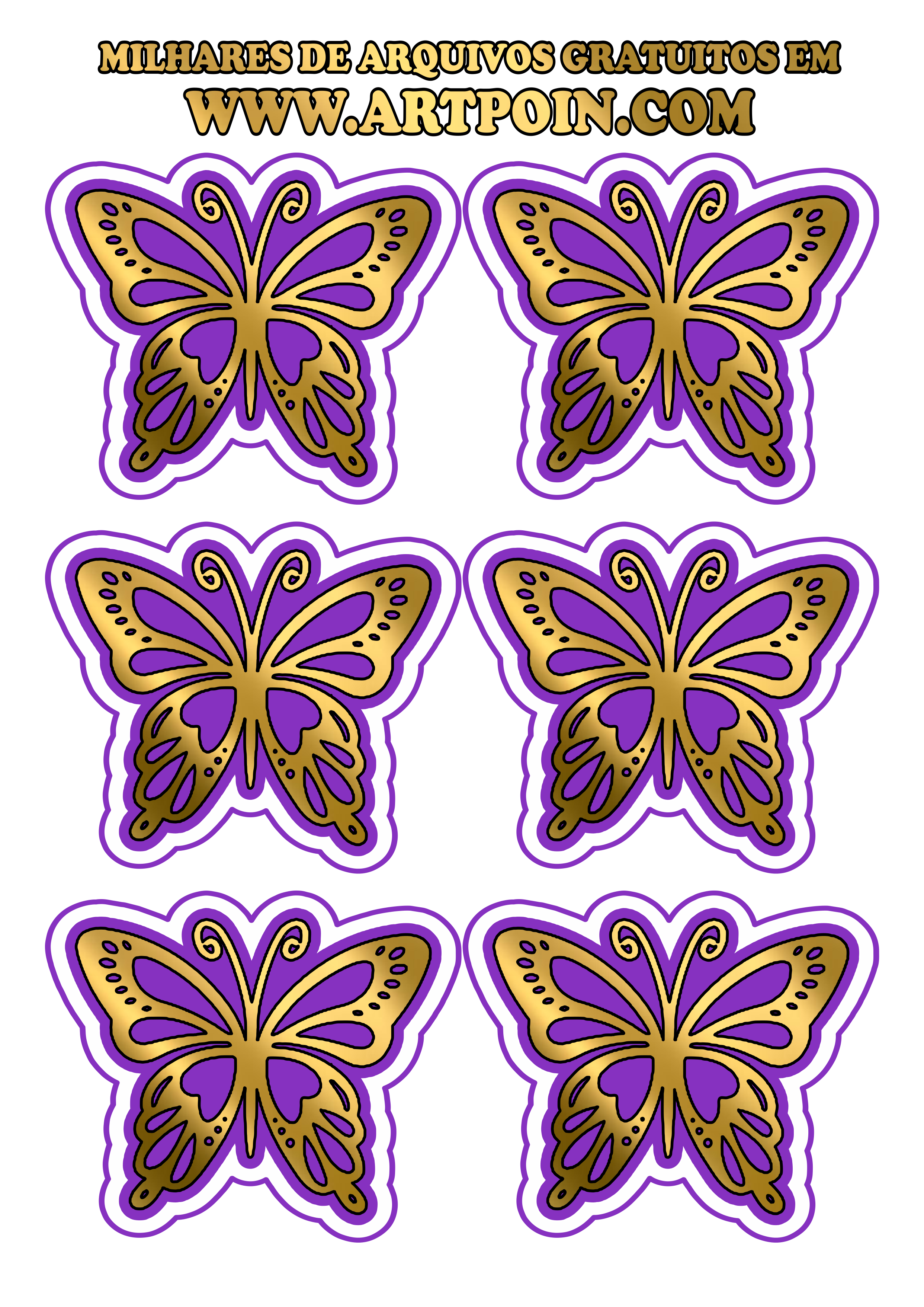 Lindas borboletas douradas decorativas grátis e prontas para imprimir png