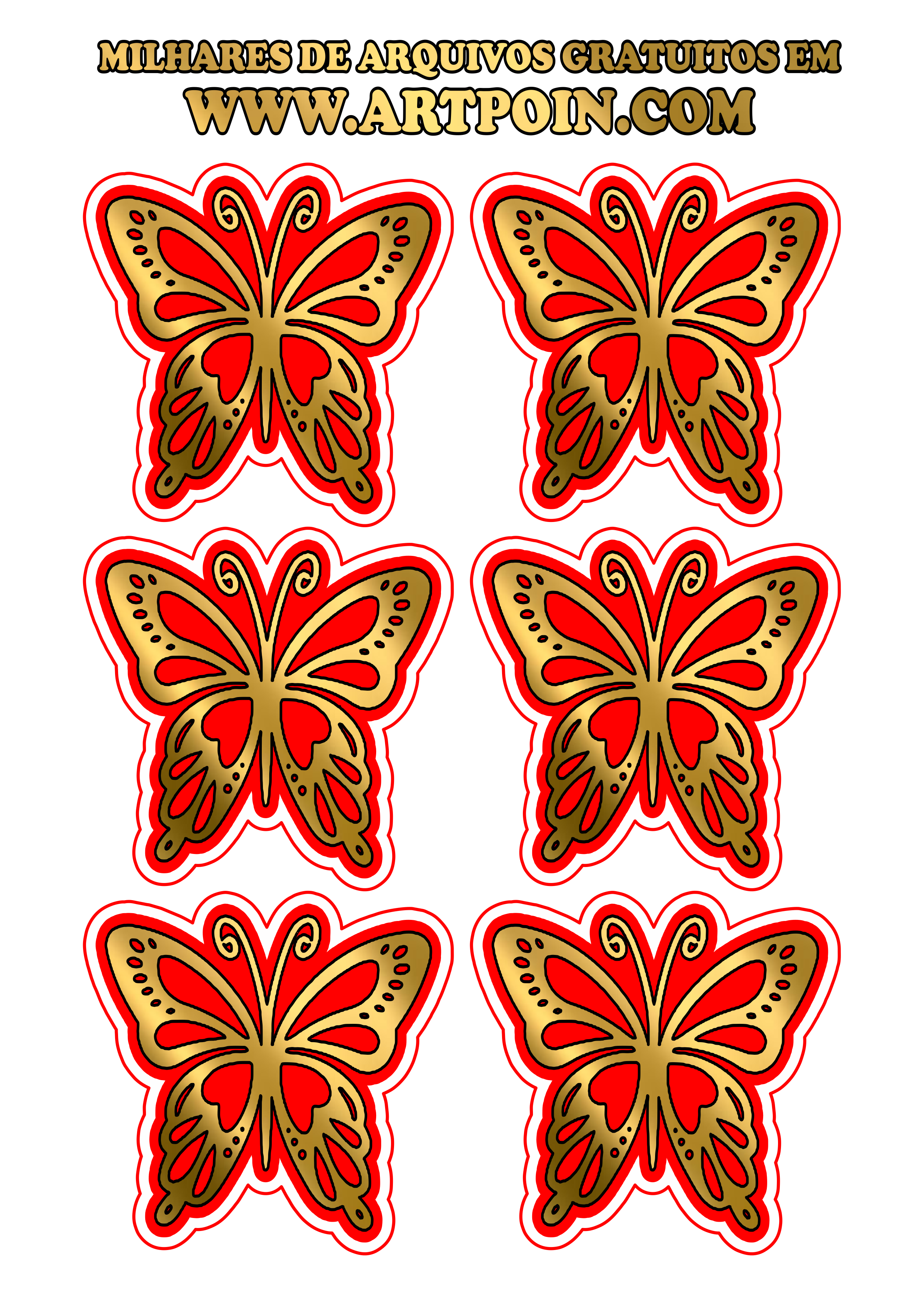 Borboletas douradas tags decorativas png