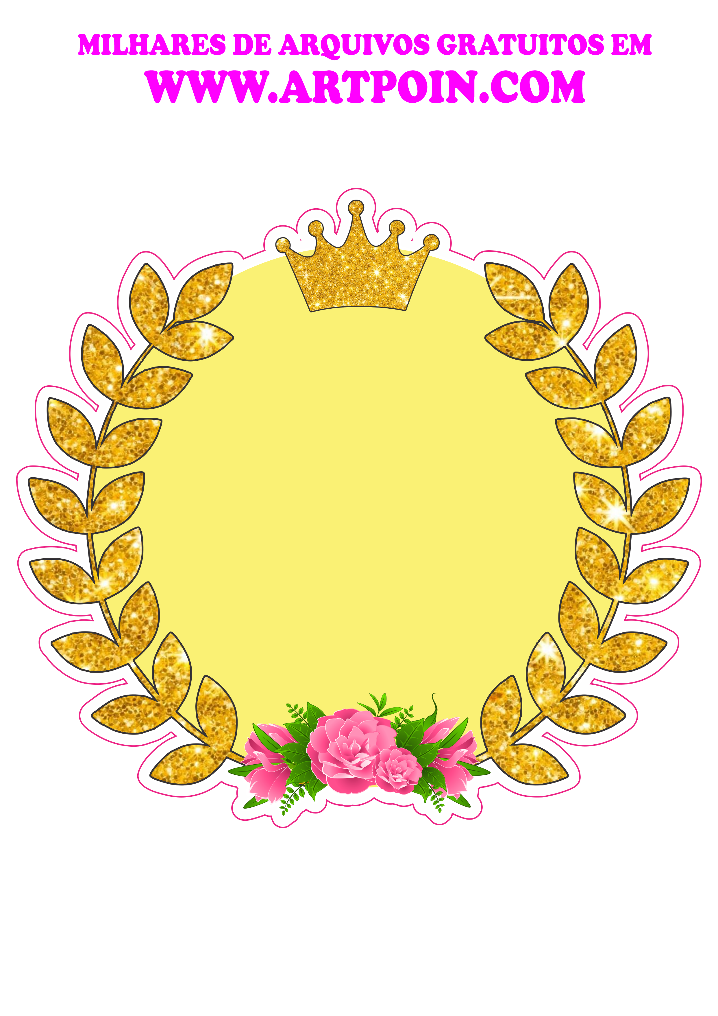 Logomarca com coroa e flores ramos dourados grátis png