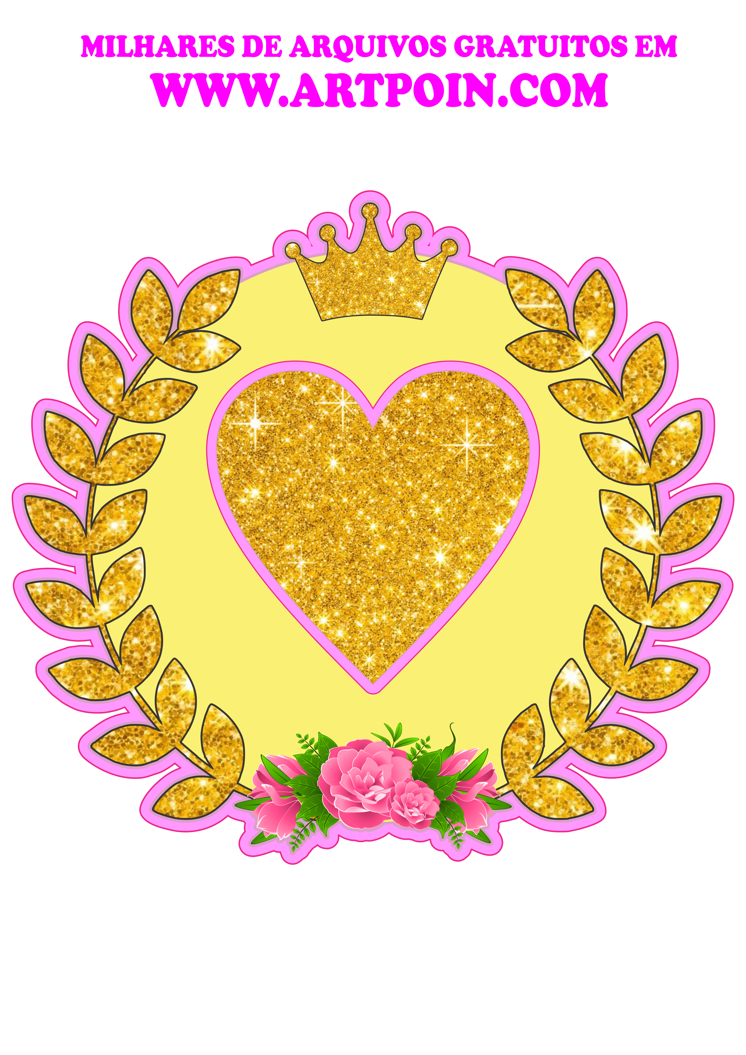 Linda imagem estilo logomarca dourada com coração brilhante grátis png