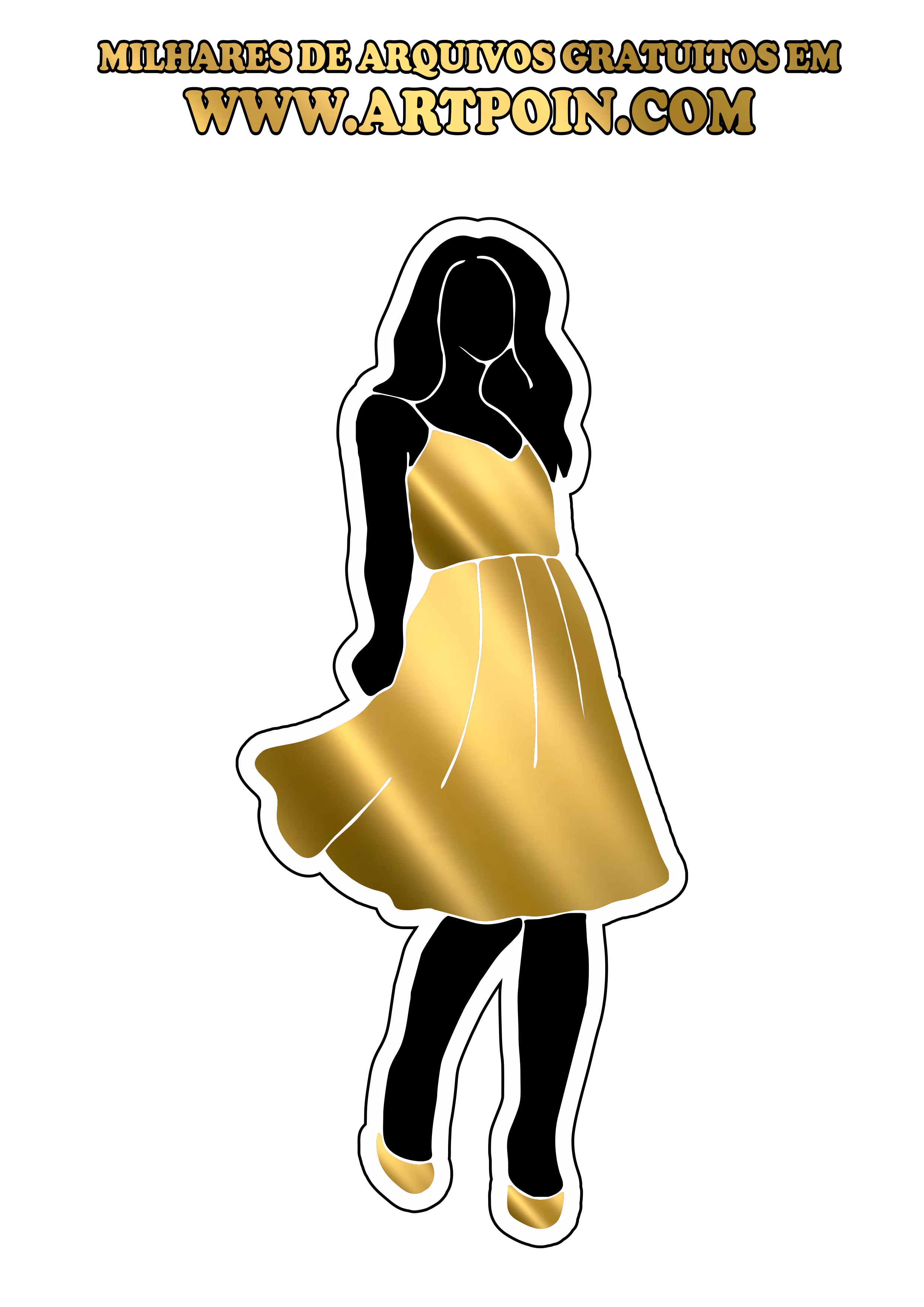 Mulher perfil com vestido dourado fundo transparente vetor png