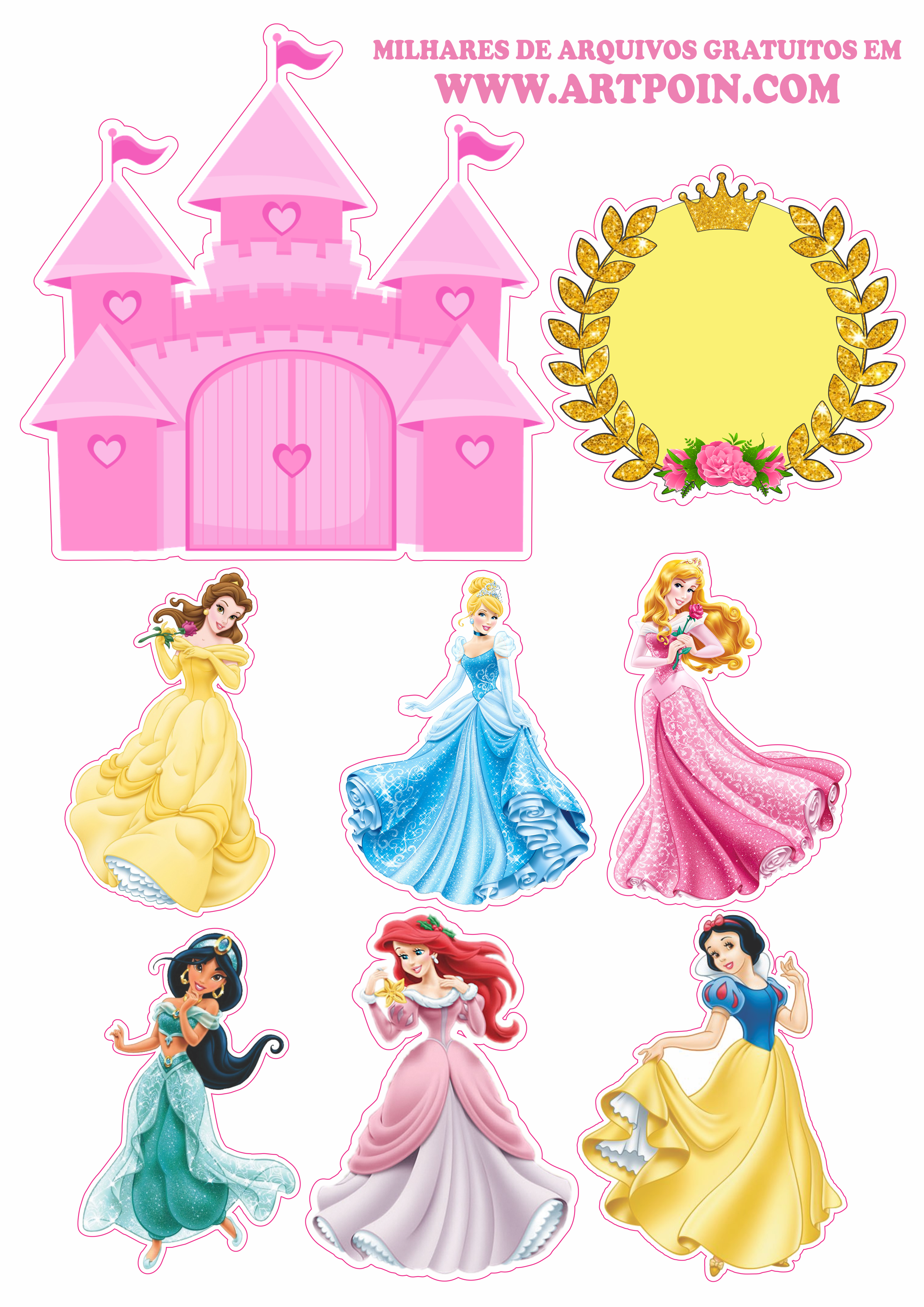 Topo de bolo princesas disney pronto para imprimir png