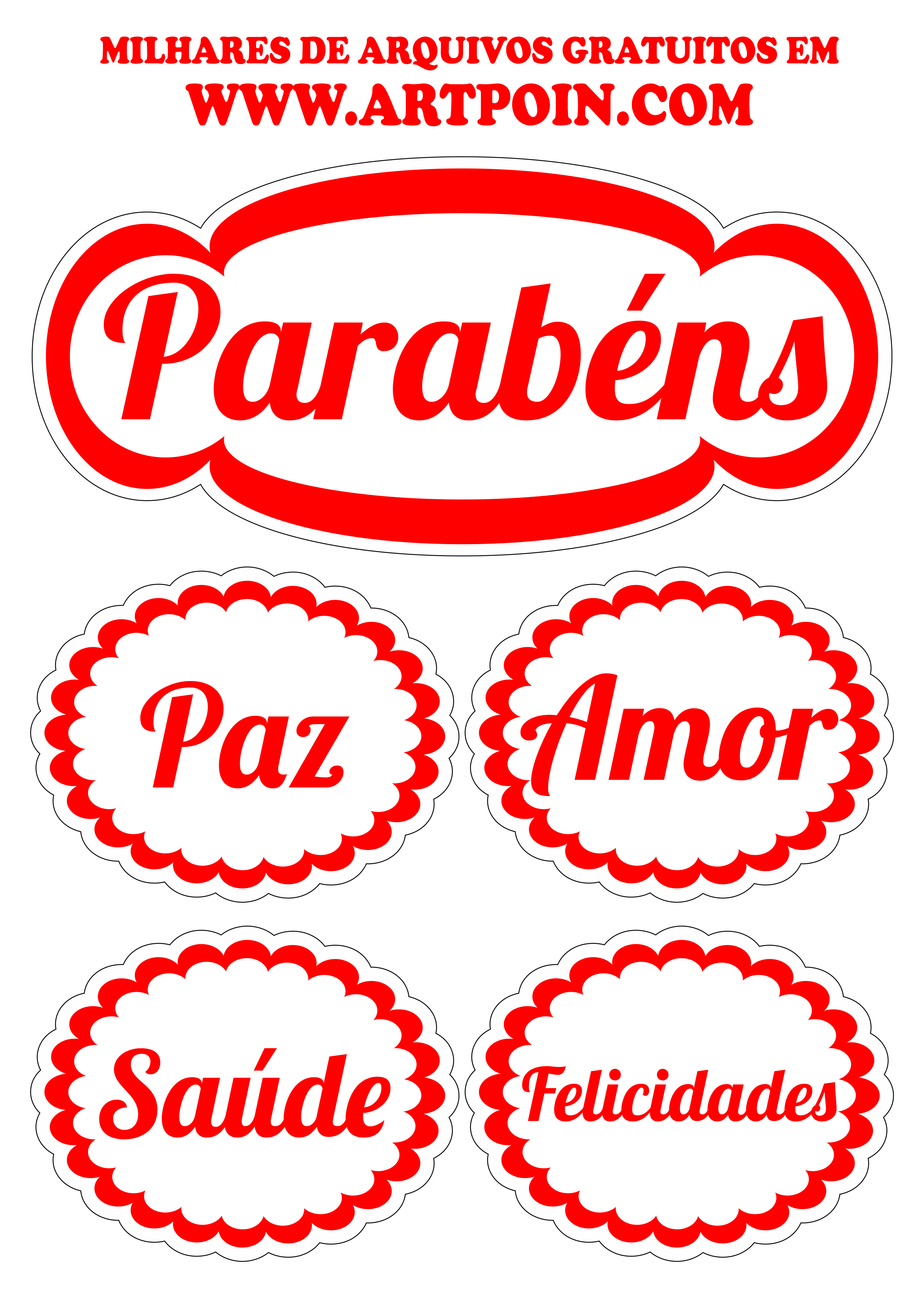 Topo de bolo de aniversário parabéns vermelho com frases png