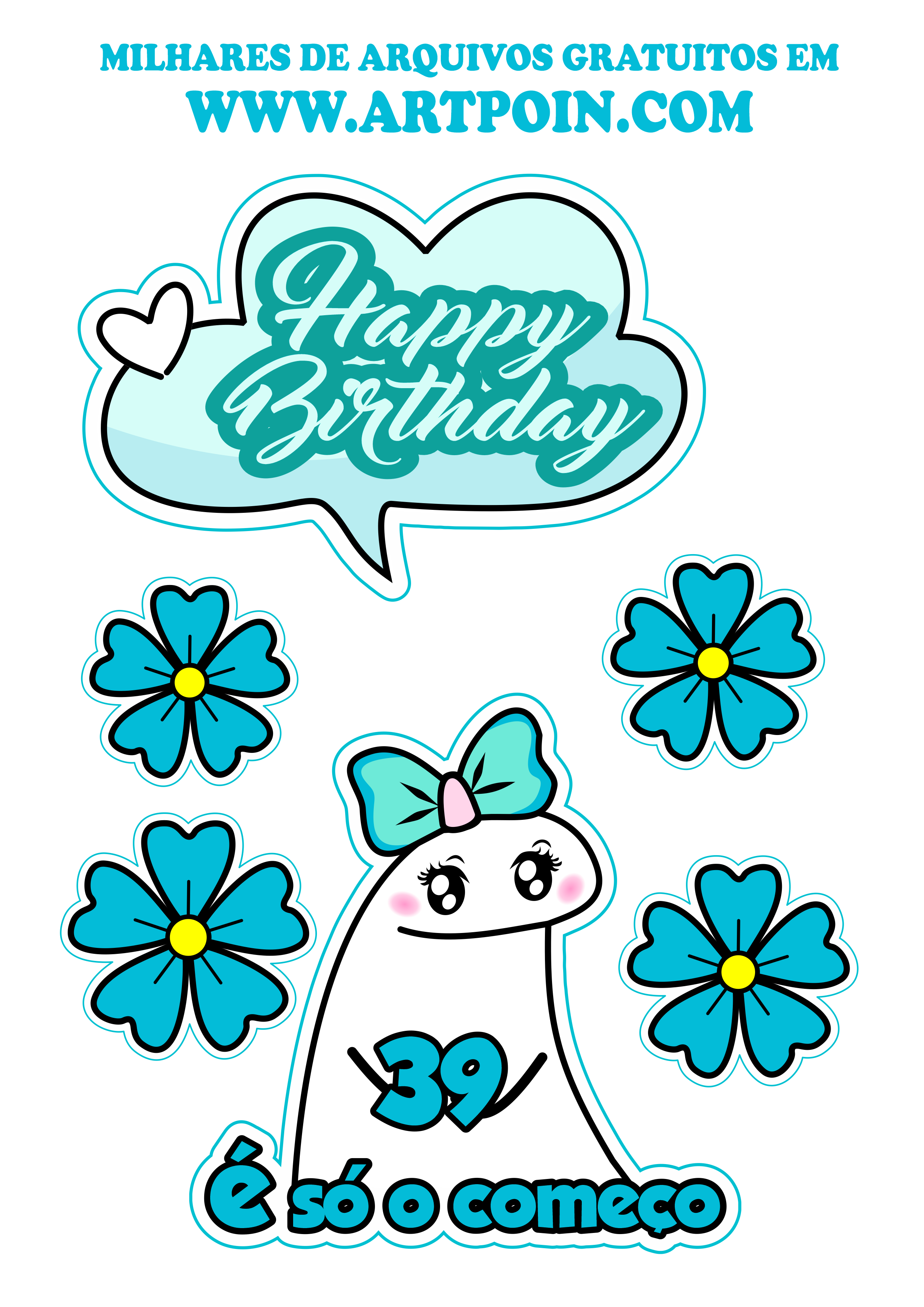 Topo de bolo flork happy birthday azul png