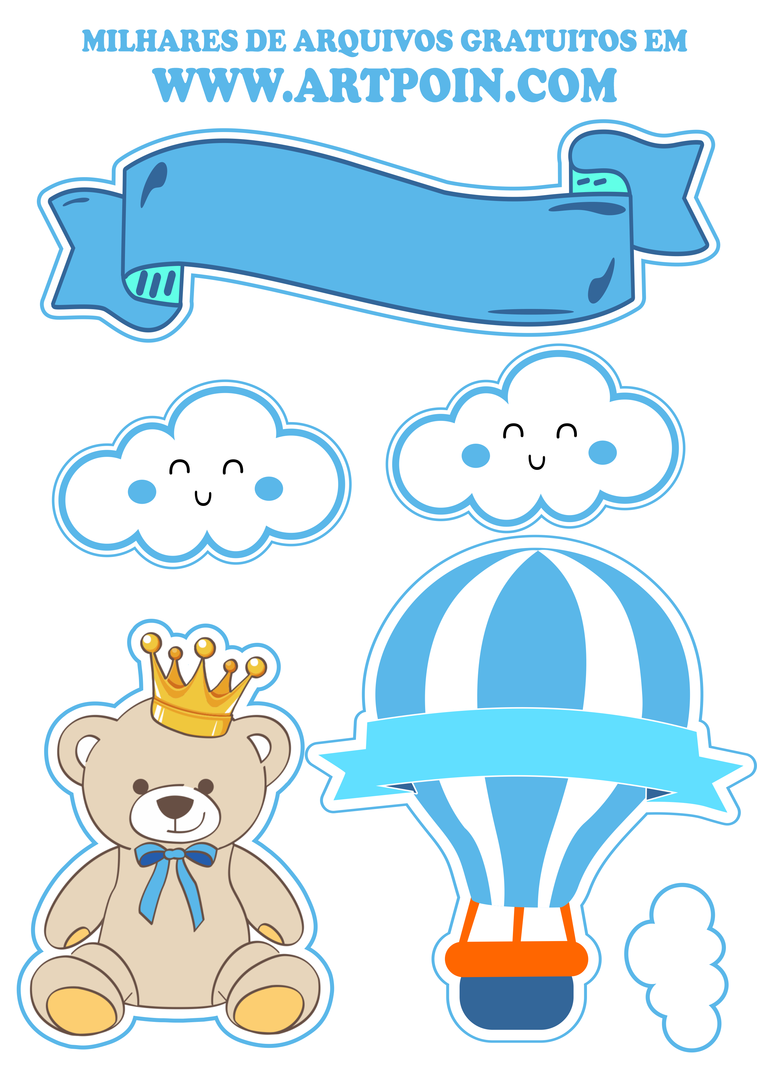 Topo de bolo ursinho azul ideal para festa infantil e mesversário png