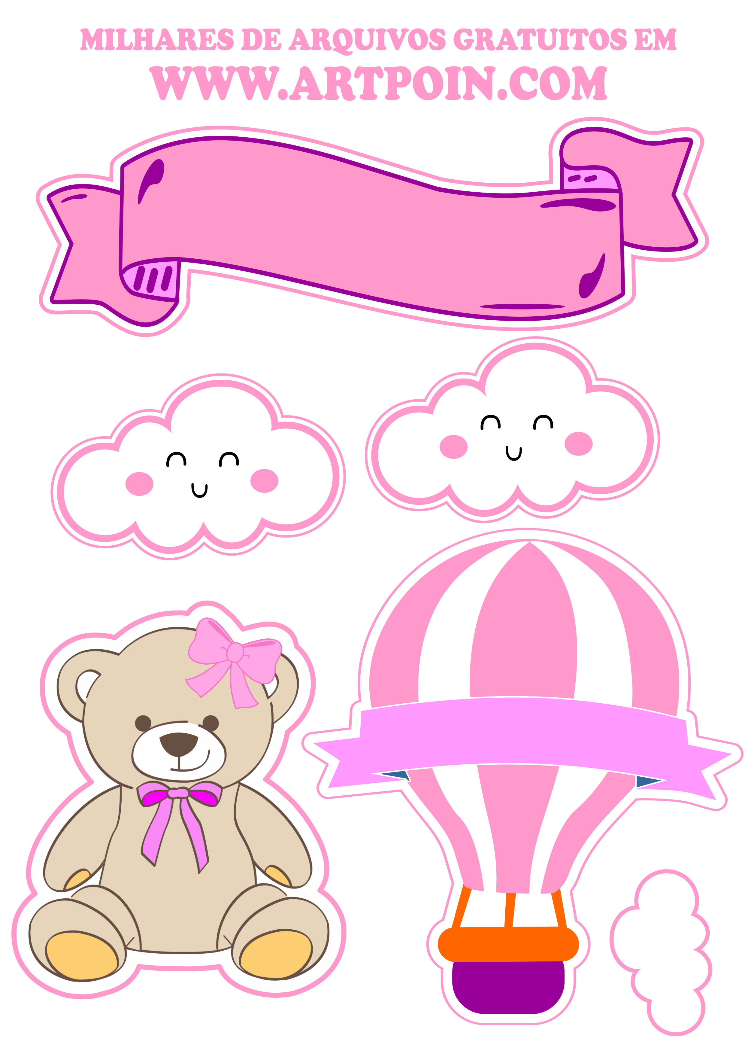 Ursinha rosa topo de bolo ideal para decoração de festa infantil e mesversário png