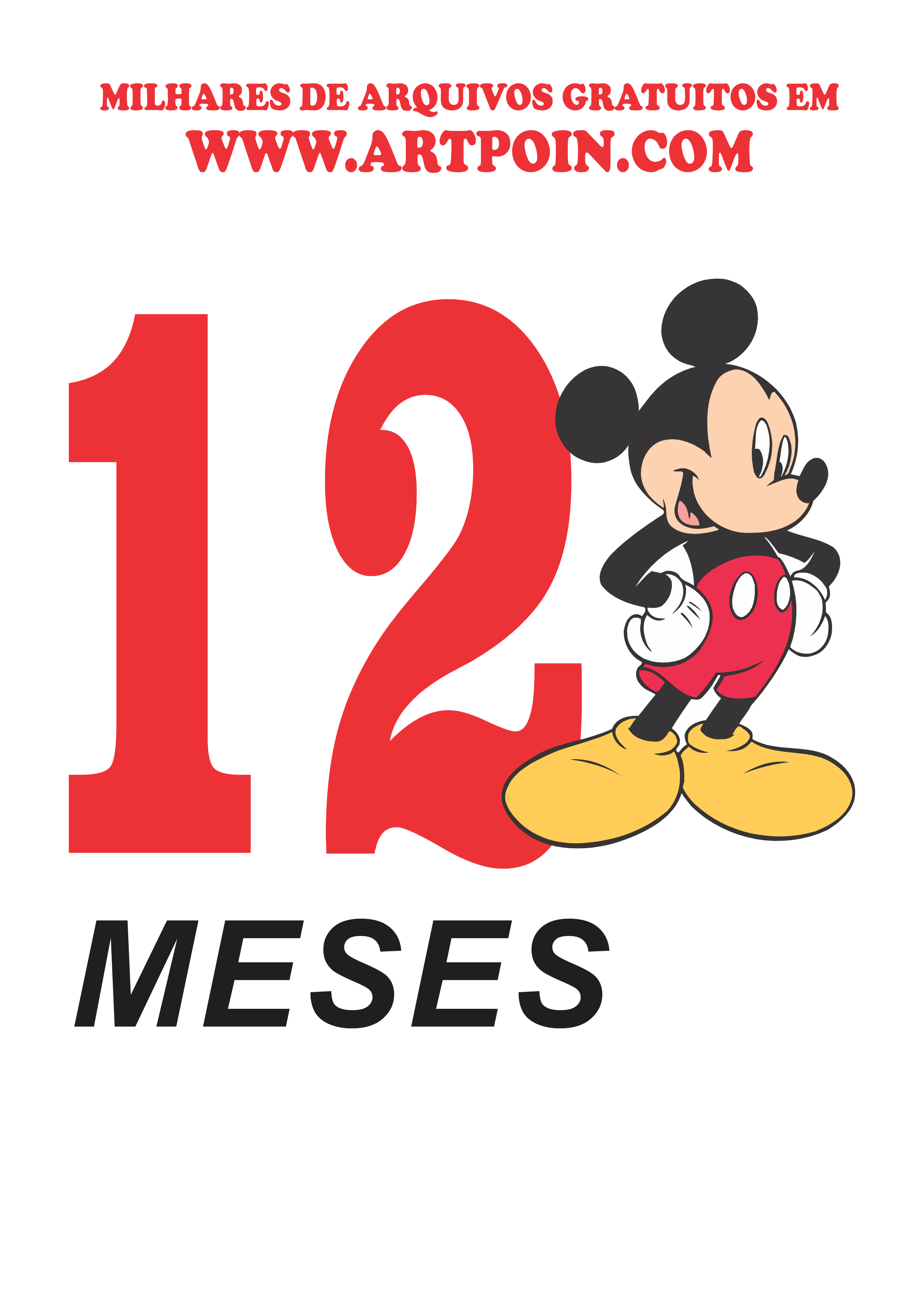 Mickey mesversário número 12 decoração para festa png