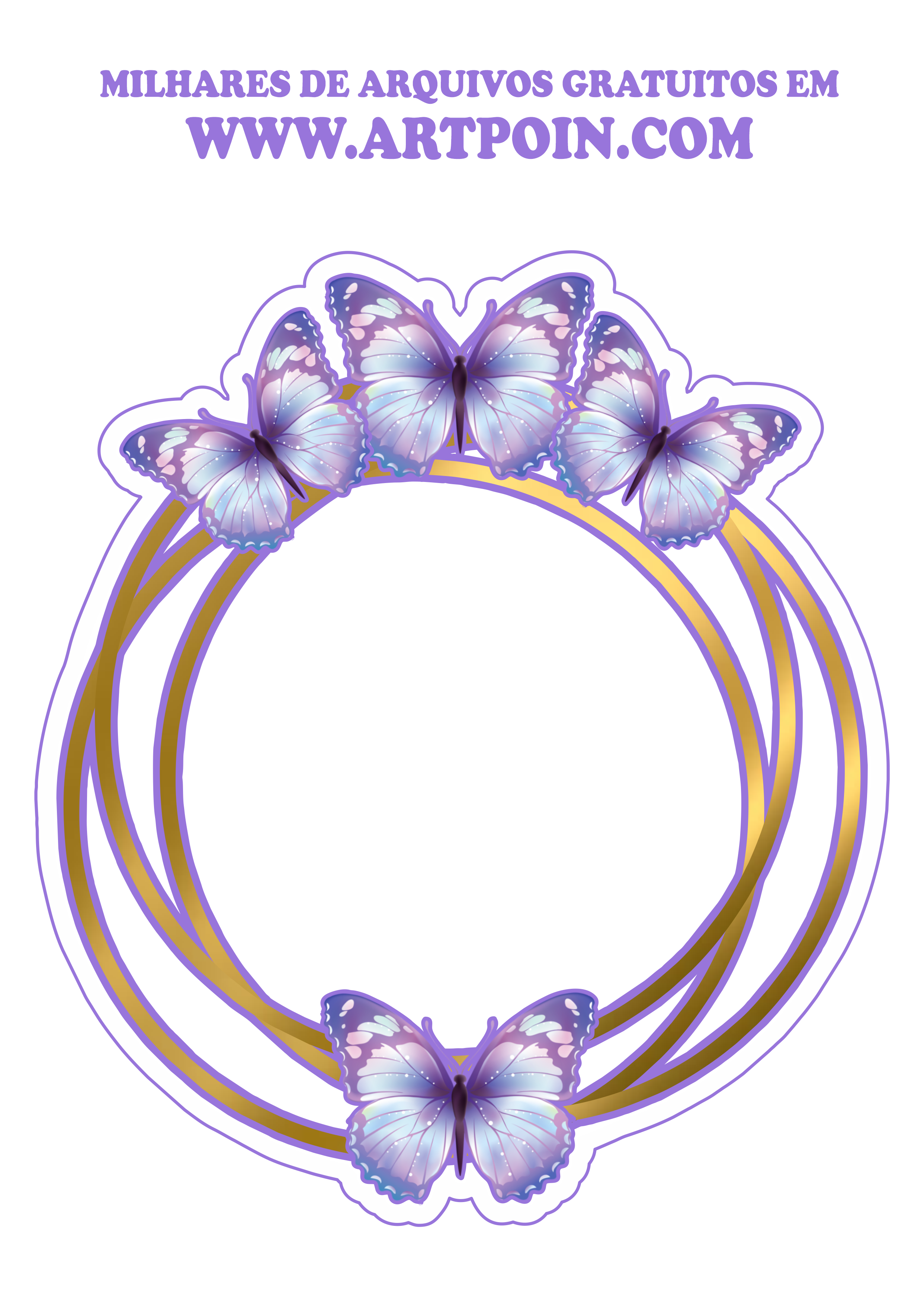 Arco para topo de bolo borboletas lilás arte com contorno png
