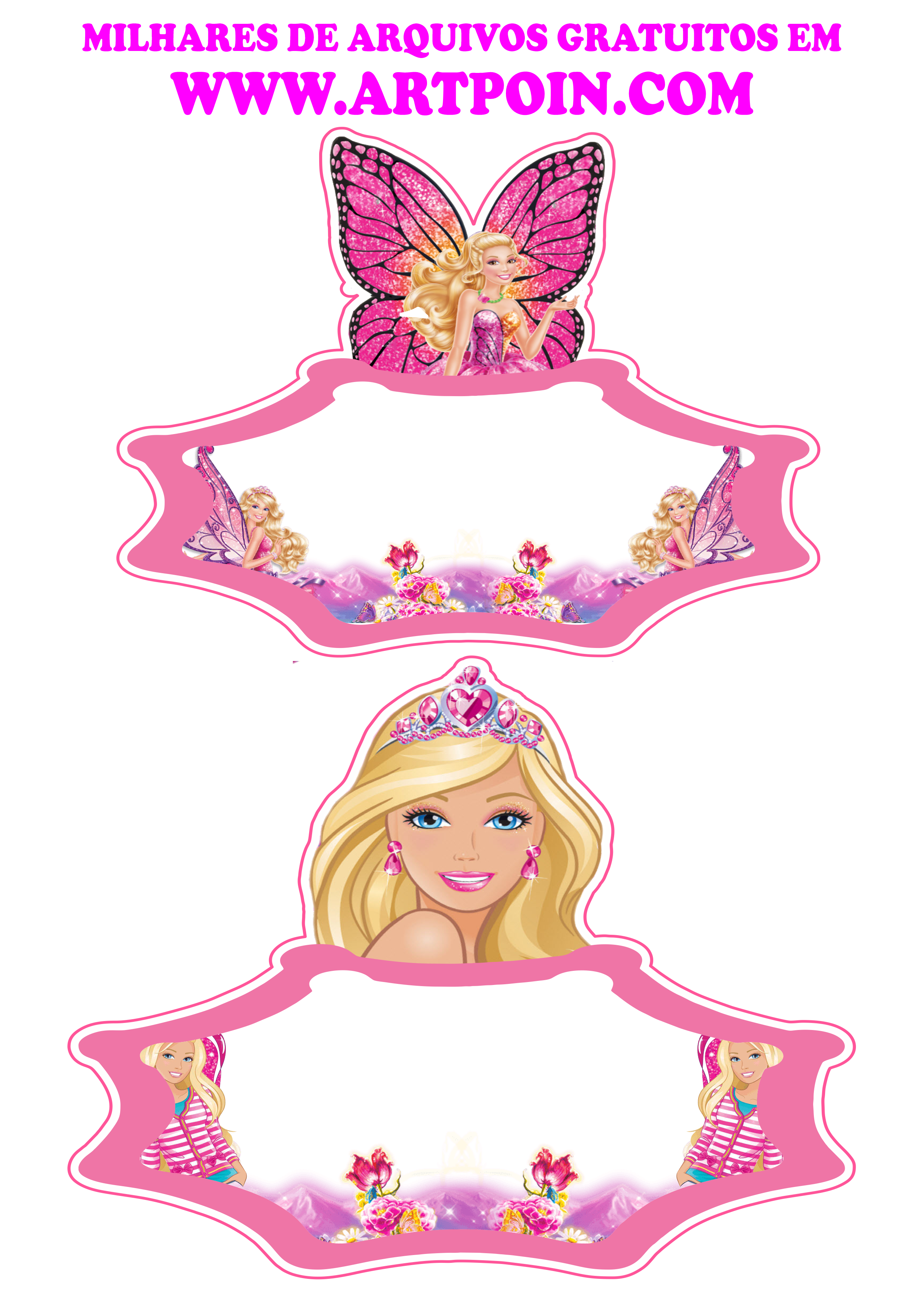 Boneca Barbie faixas para decoração e topo de bolo festa infantil feminina png