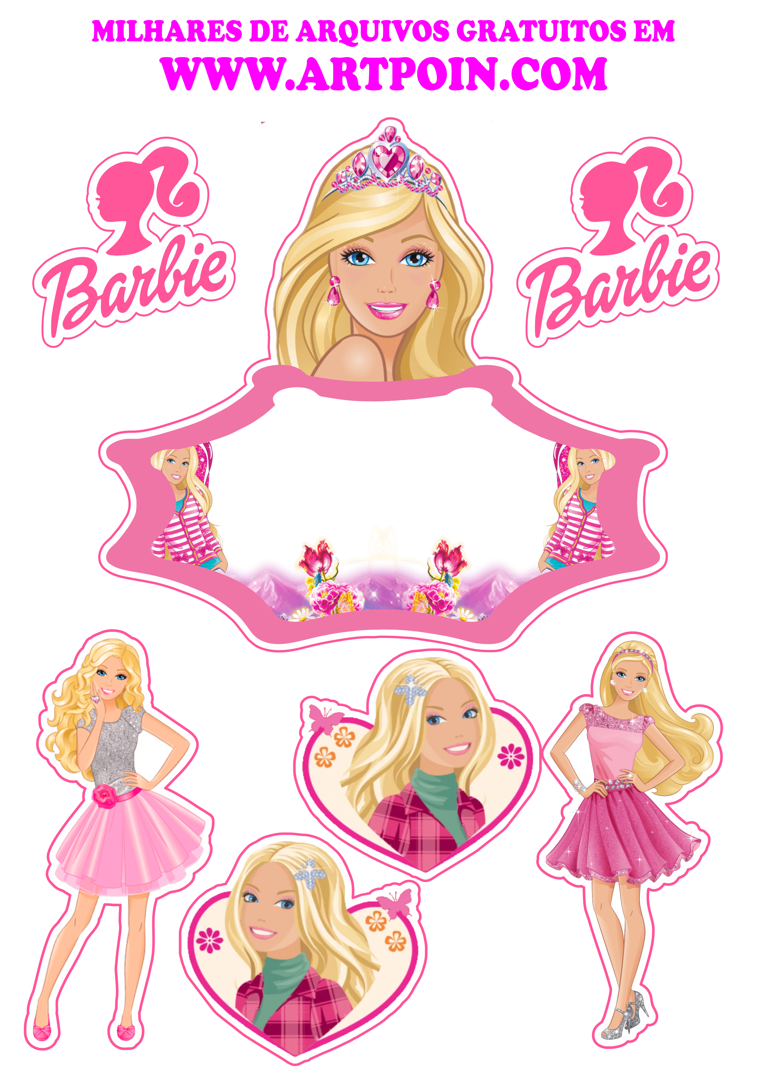 Boneca Barbie topo de bolo grátis para imprimir