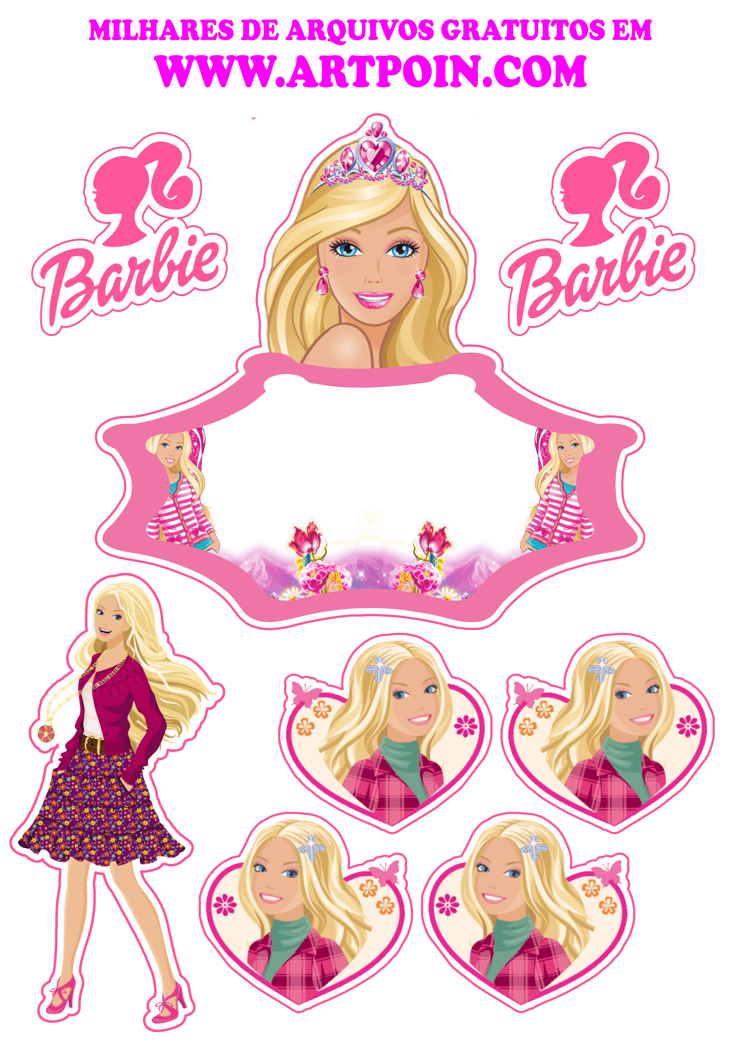 Topo de bolo barbie festa de aniversário grátis png