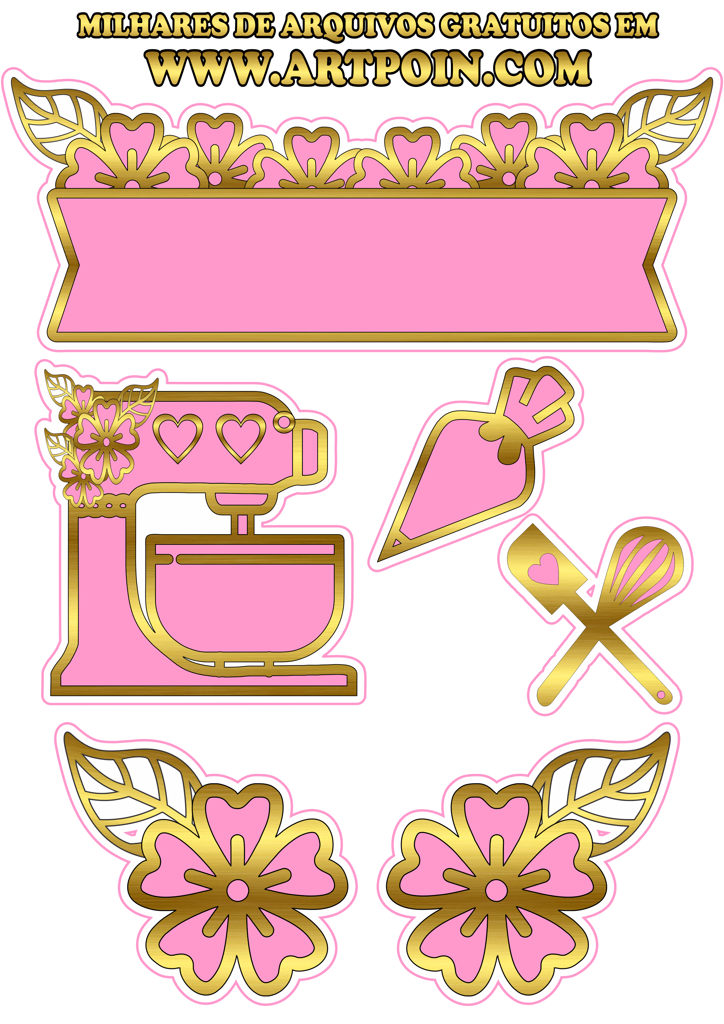 Topo de bolo confeiteira rosa com dourado grátis png