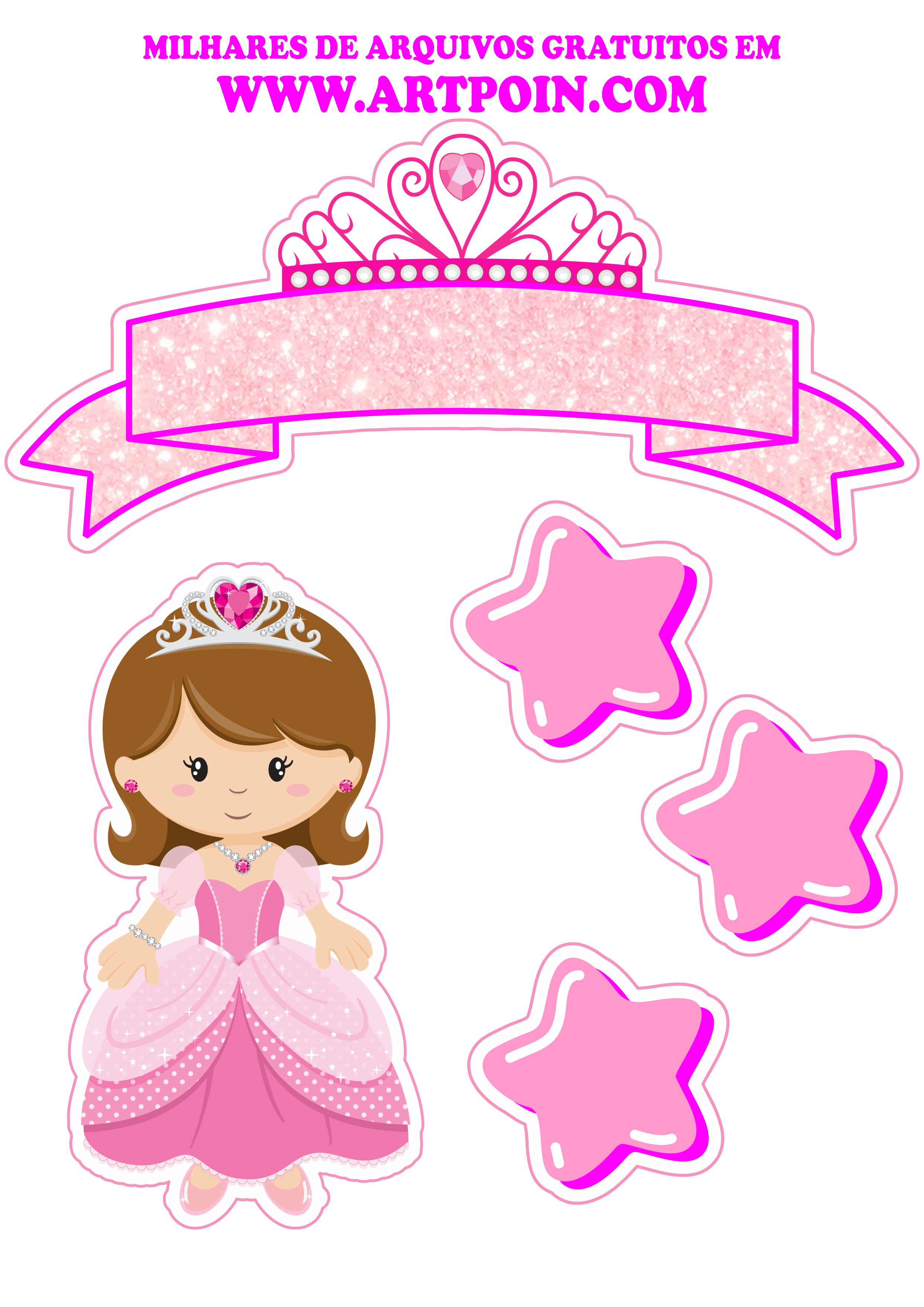 Topo de bolo menina princesa rosa com estrelas png