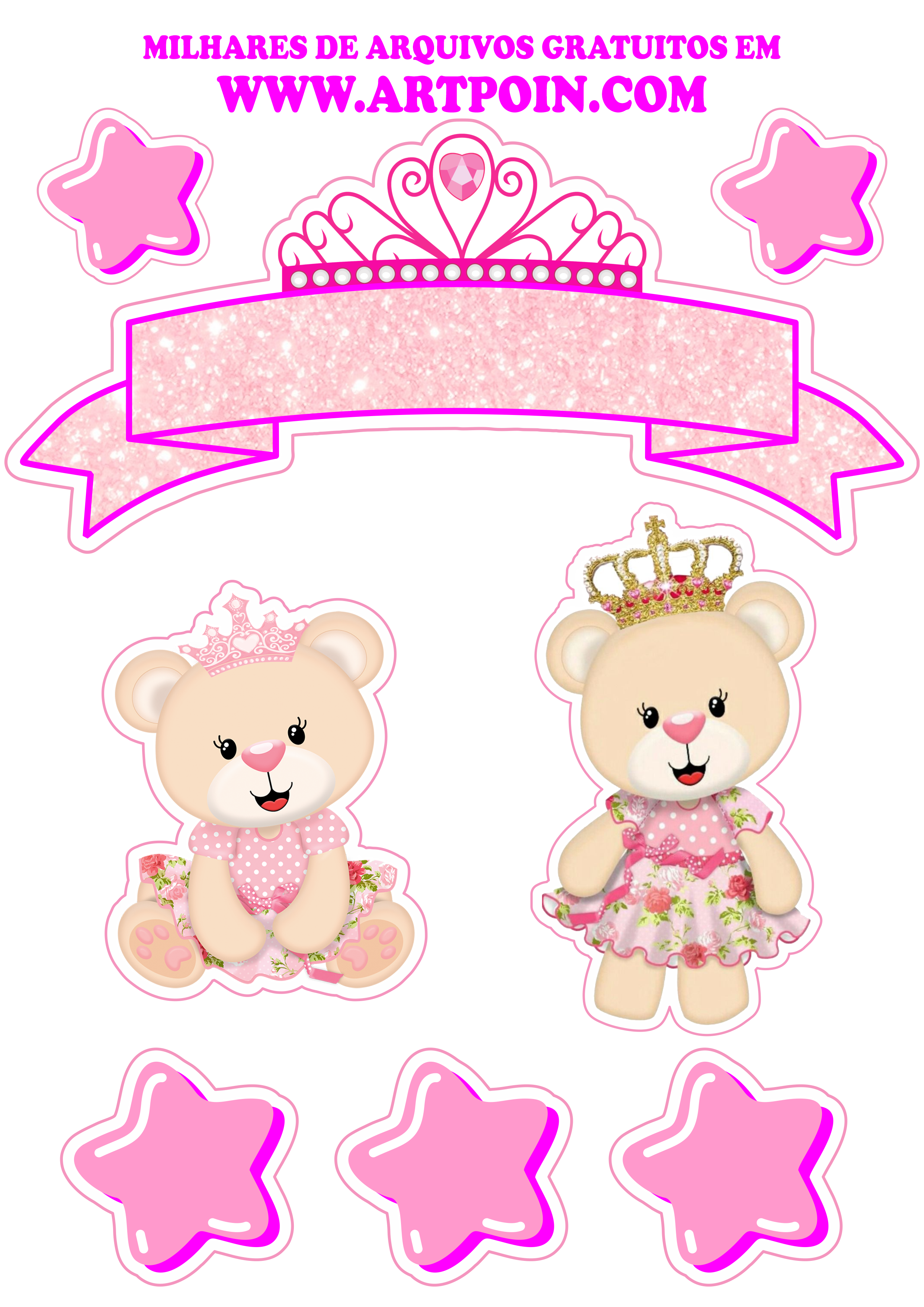 Ursinha princesa topo de bolo rosa png