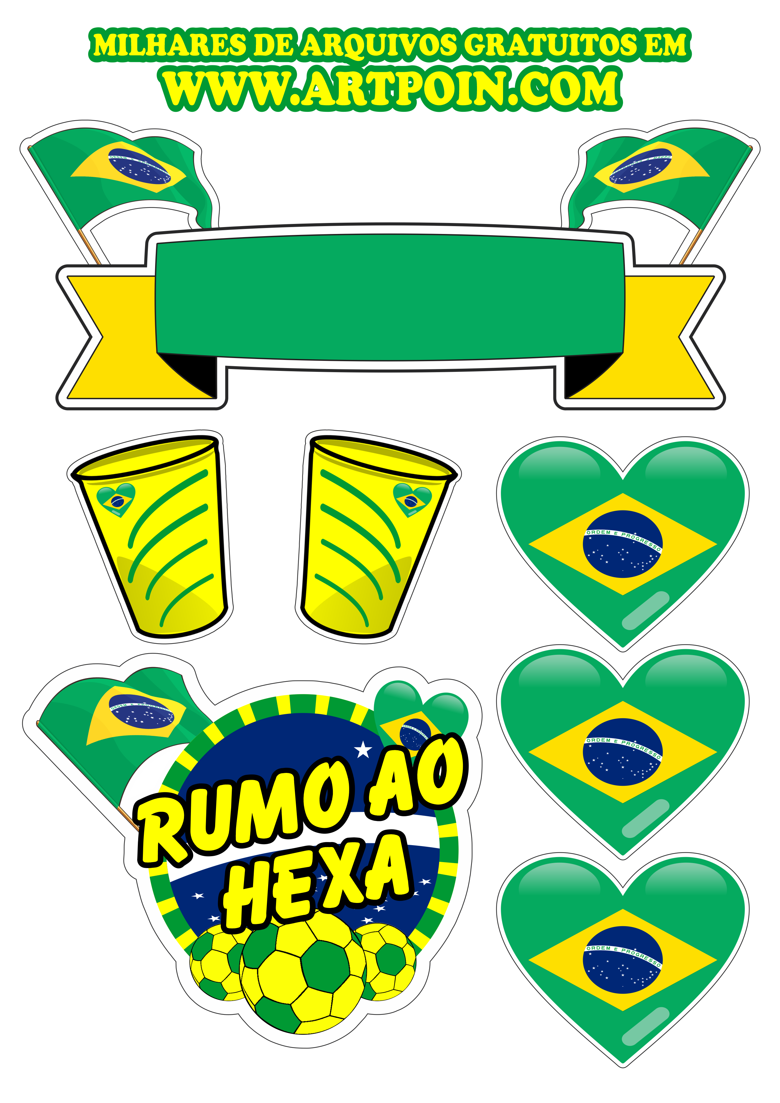 Topo de bolo brasil rumo ao hexa 2022 copa do mundo png