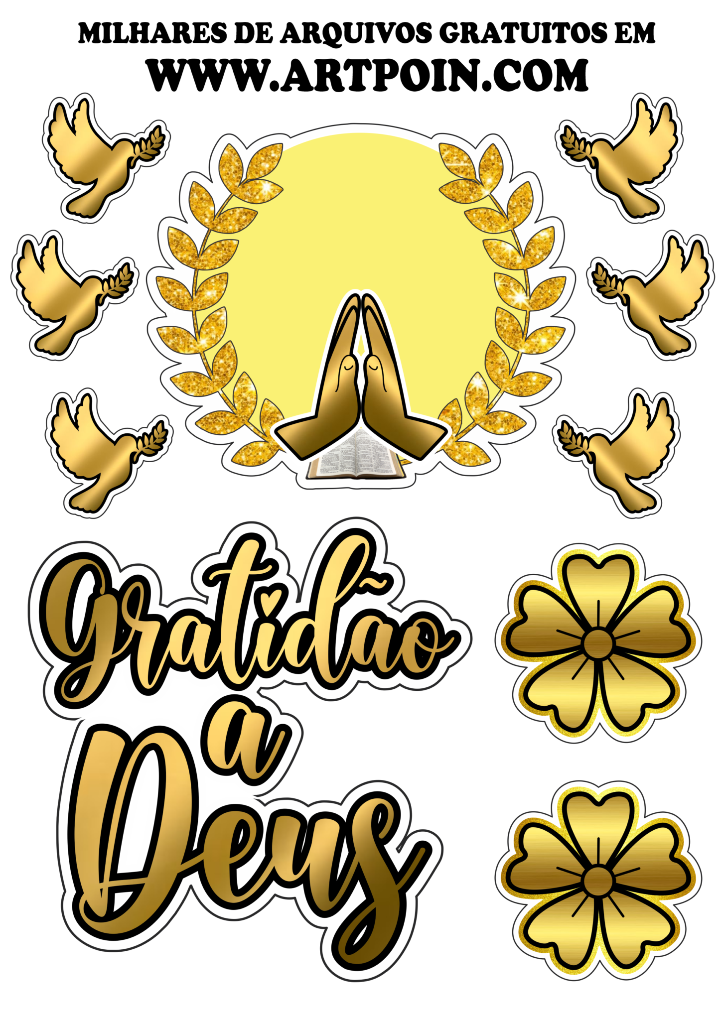 Topo De Bolo Religioso Evang Lico Dourado Gratid O A Deus Gr Tis Para Imprimir Png