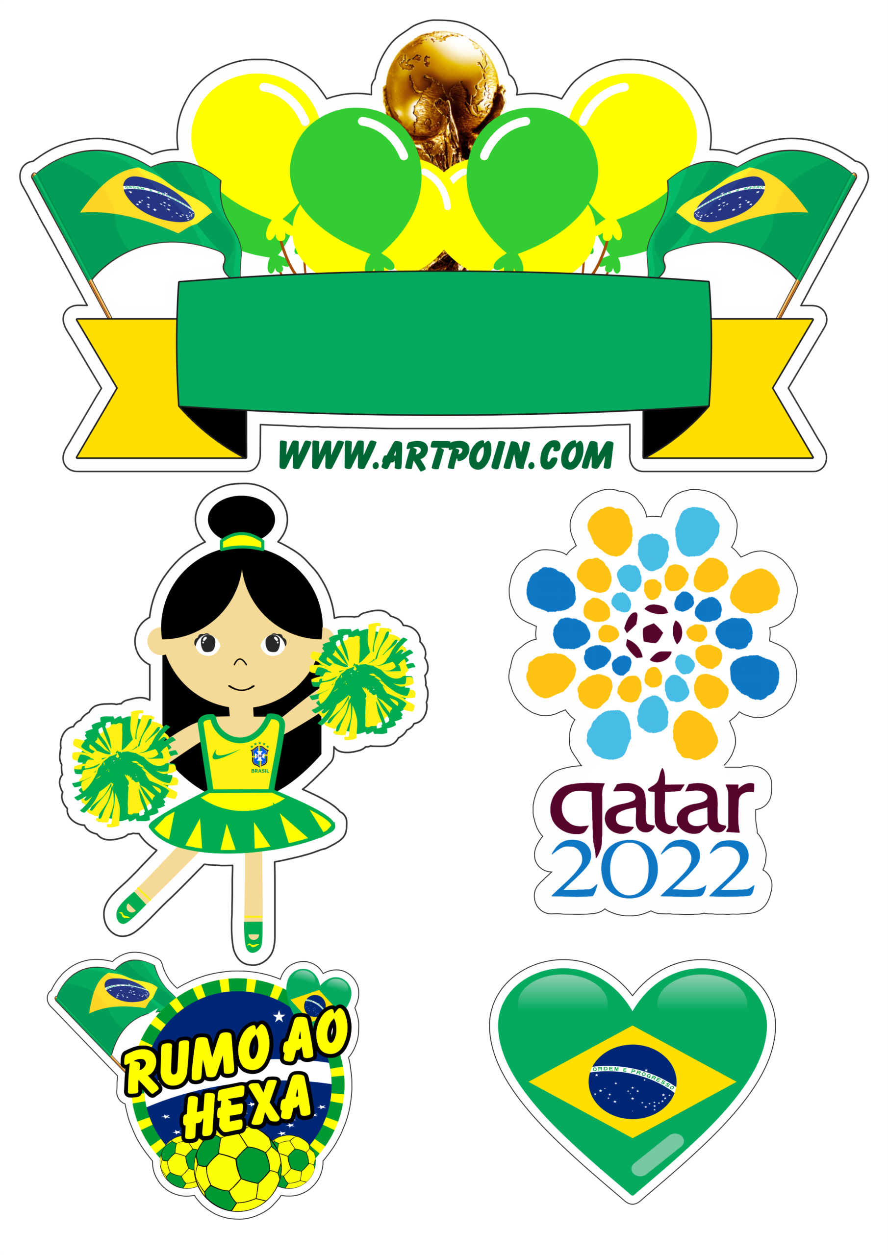 Topo de bolo copa do mundo qatar 2022 brasil rumo ao hexa png