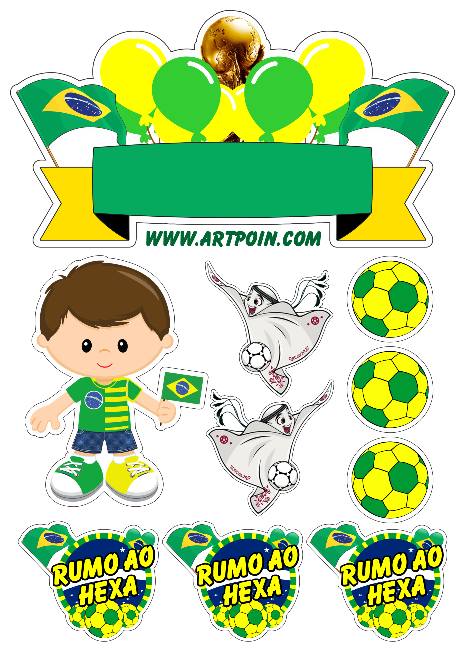 Topo de bolo copa do mundo qatar 2022 brasil rumo ao hexa futebol ao vivo png