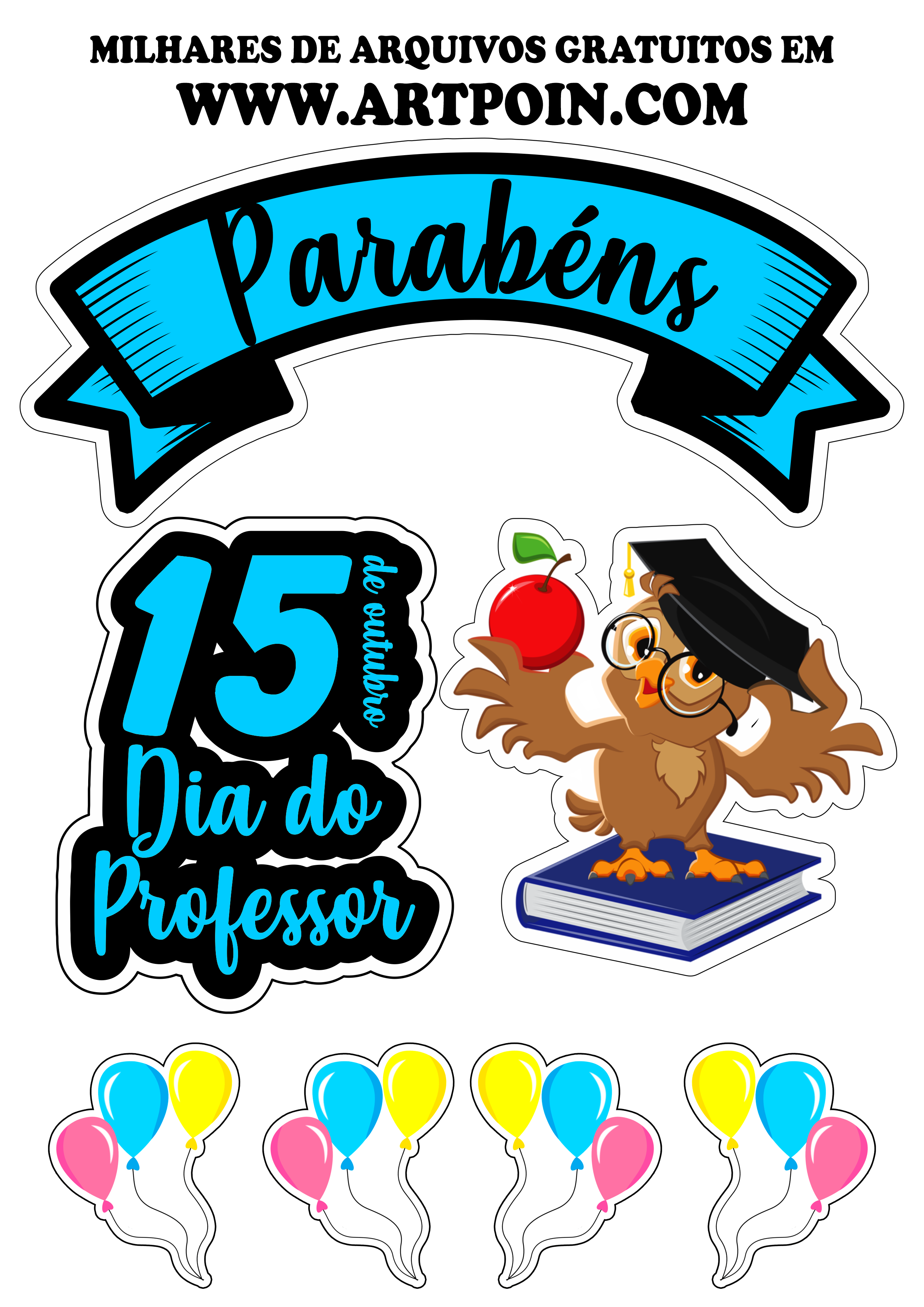 Topo de bolo 15 de outubro dia dos professores corujinha pronto para imprimir grátis png