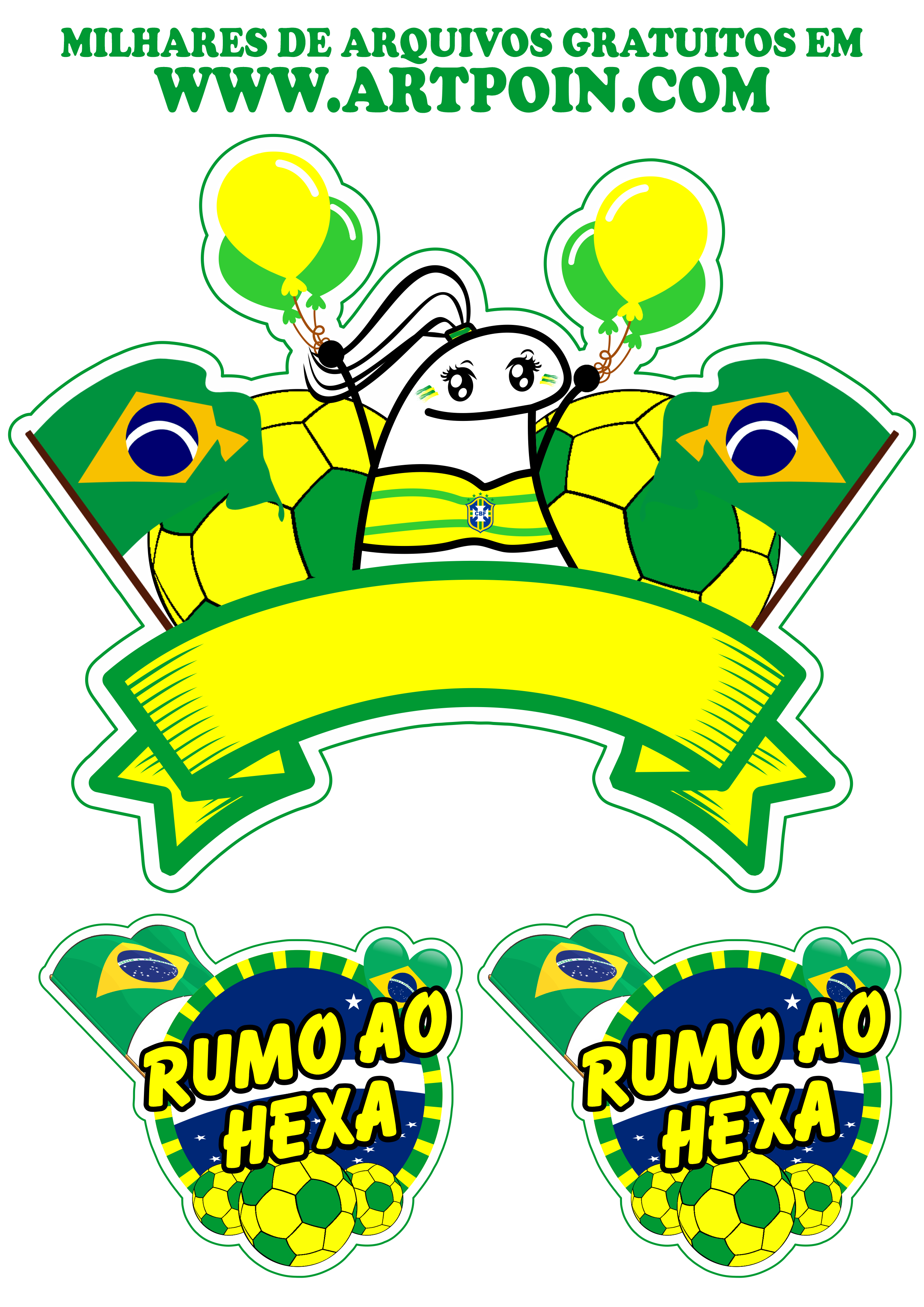 Copa do mundo 2022 qatar flork of cows topo de bolo pronto para imprimir verde e amarelo grátis png