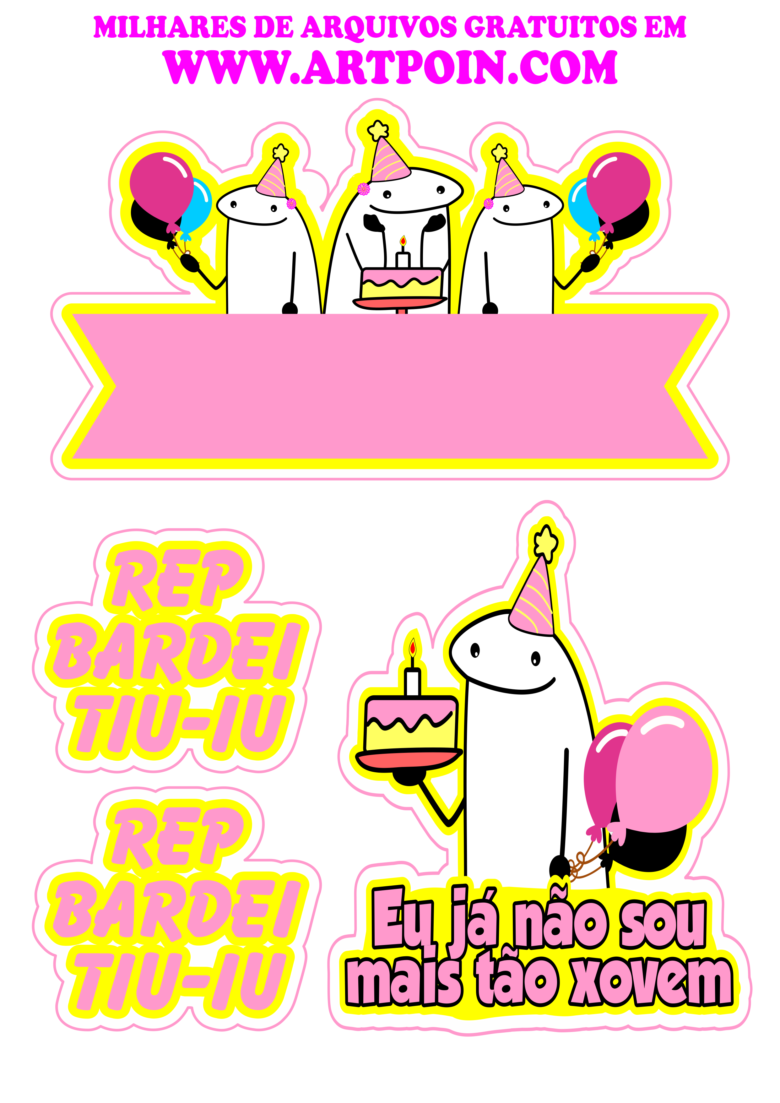 Topo de bolo flork figurinha whatsapp engraçada com frase topper cake png